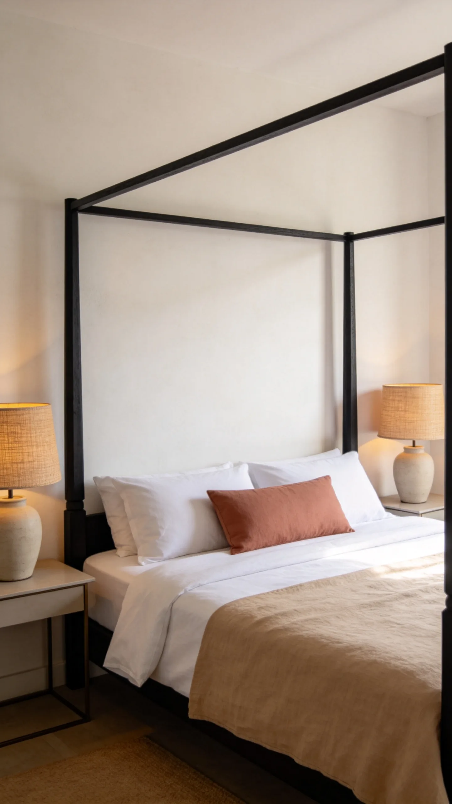 2. Four-Poster Bed With Crisp Modern Bedding