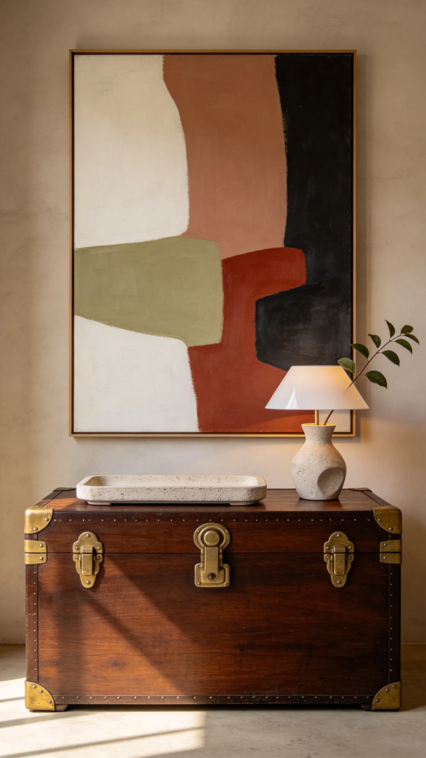 3. Campaign Chest With an Oversized Abstract Painting