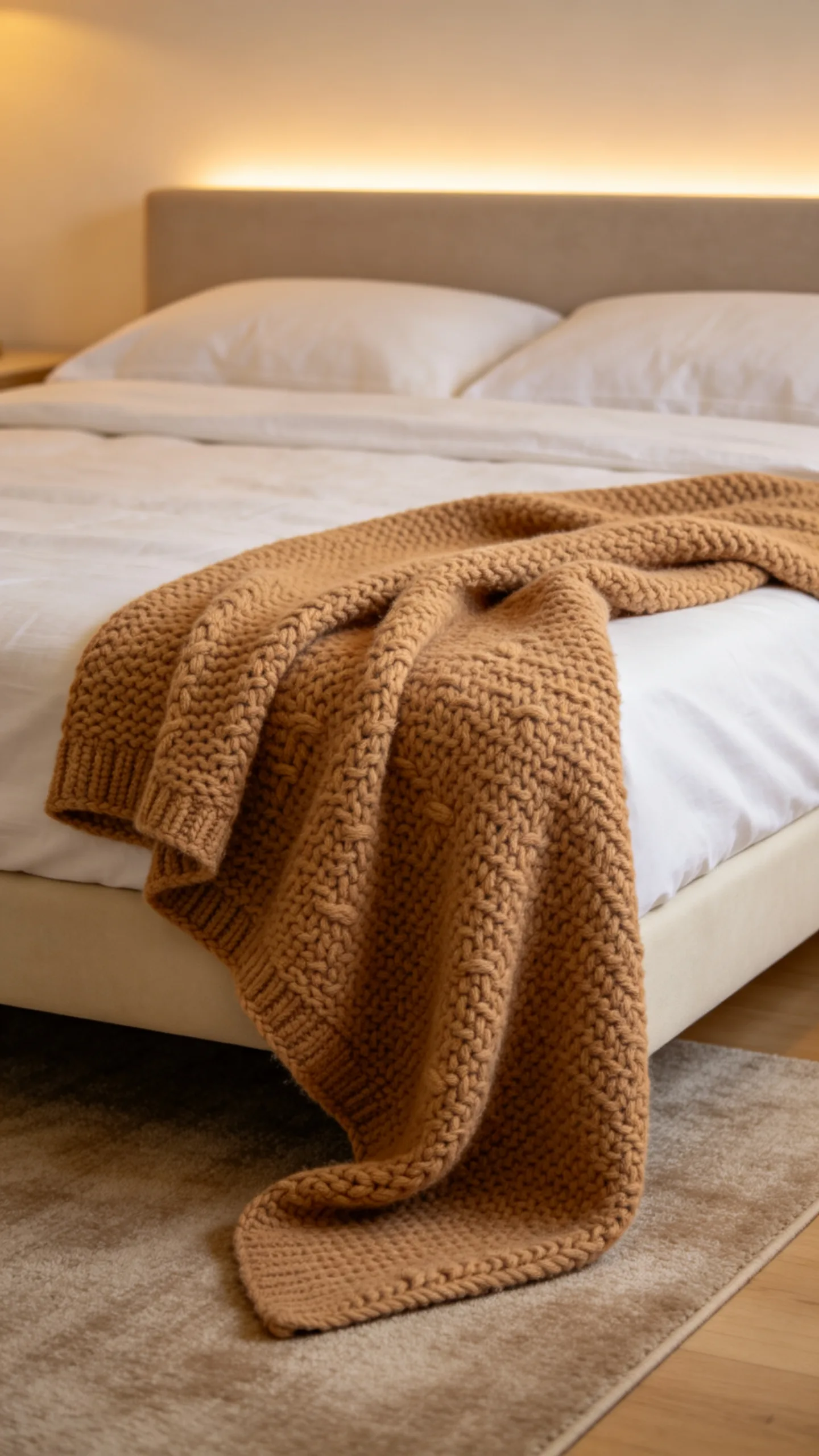 3. Add a Chunky Knit Throw at the Foot of the Bed