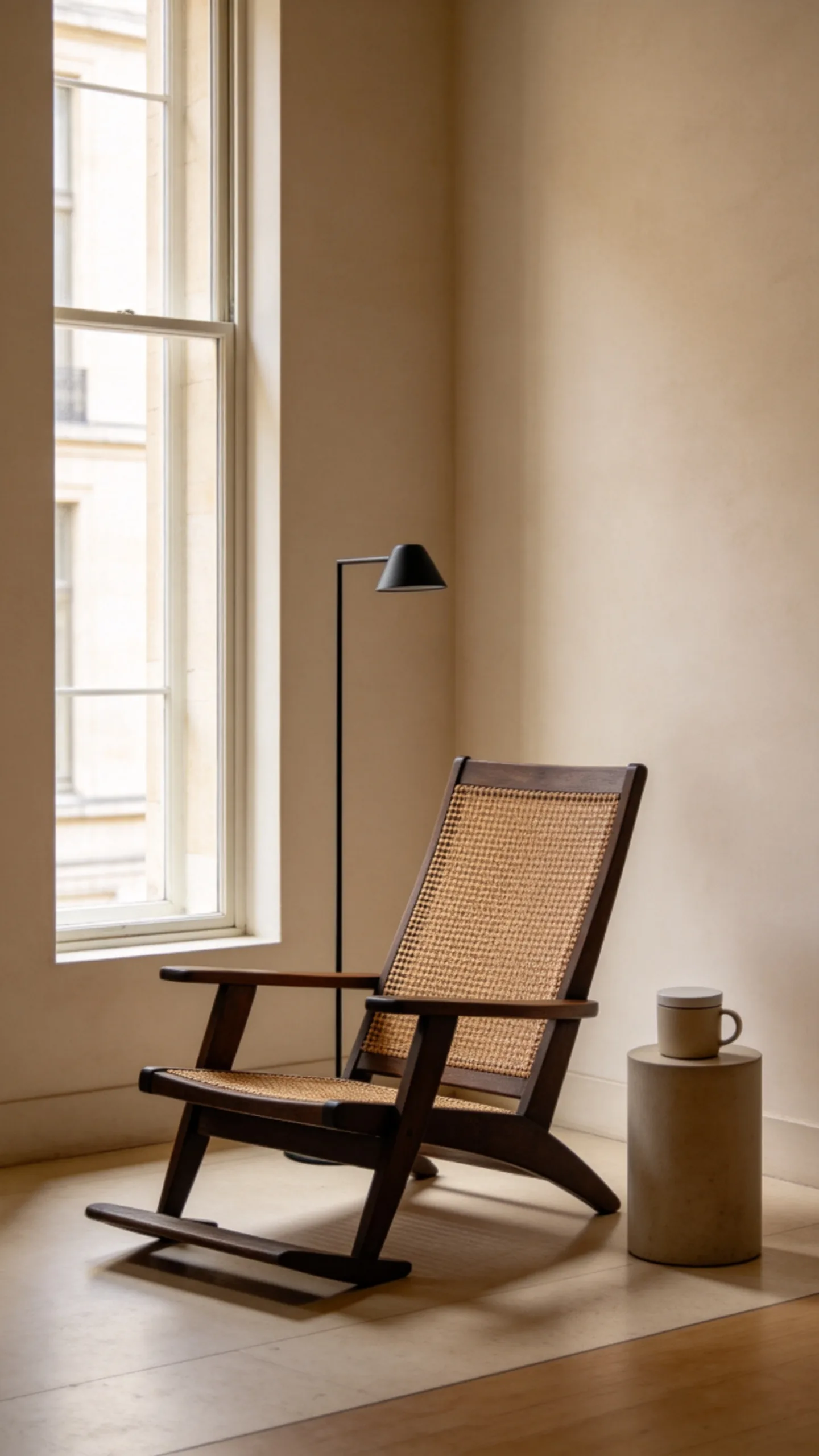 6. Plantation Chair With a Minimal Floor Lamp