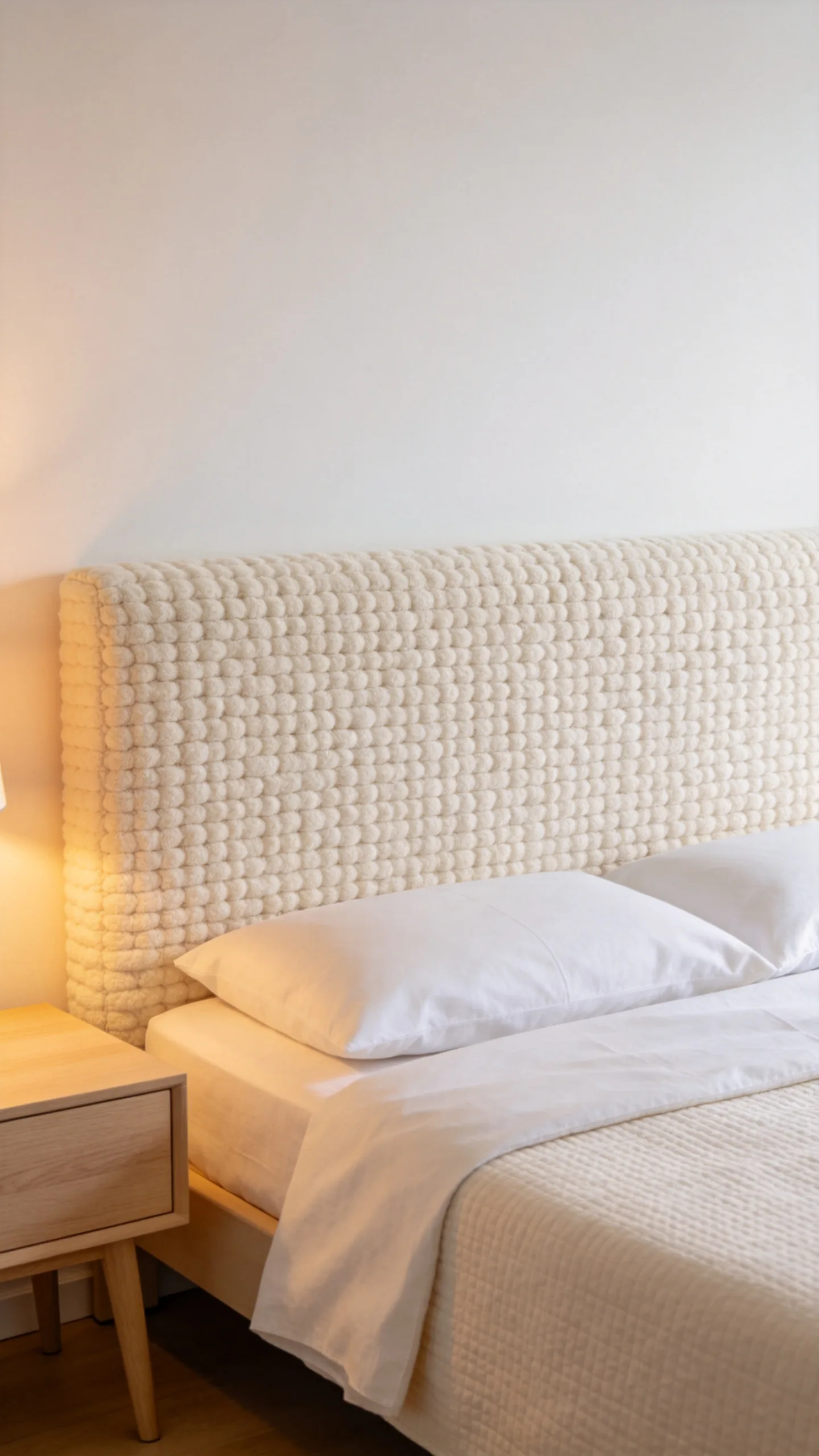 7. Pair a Boucle Headboard With Smooth Cotton Bedding