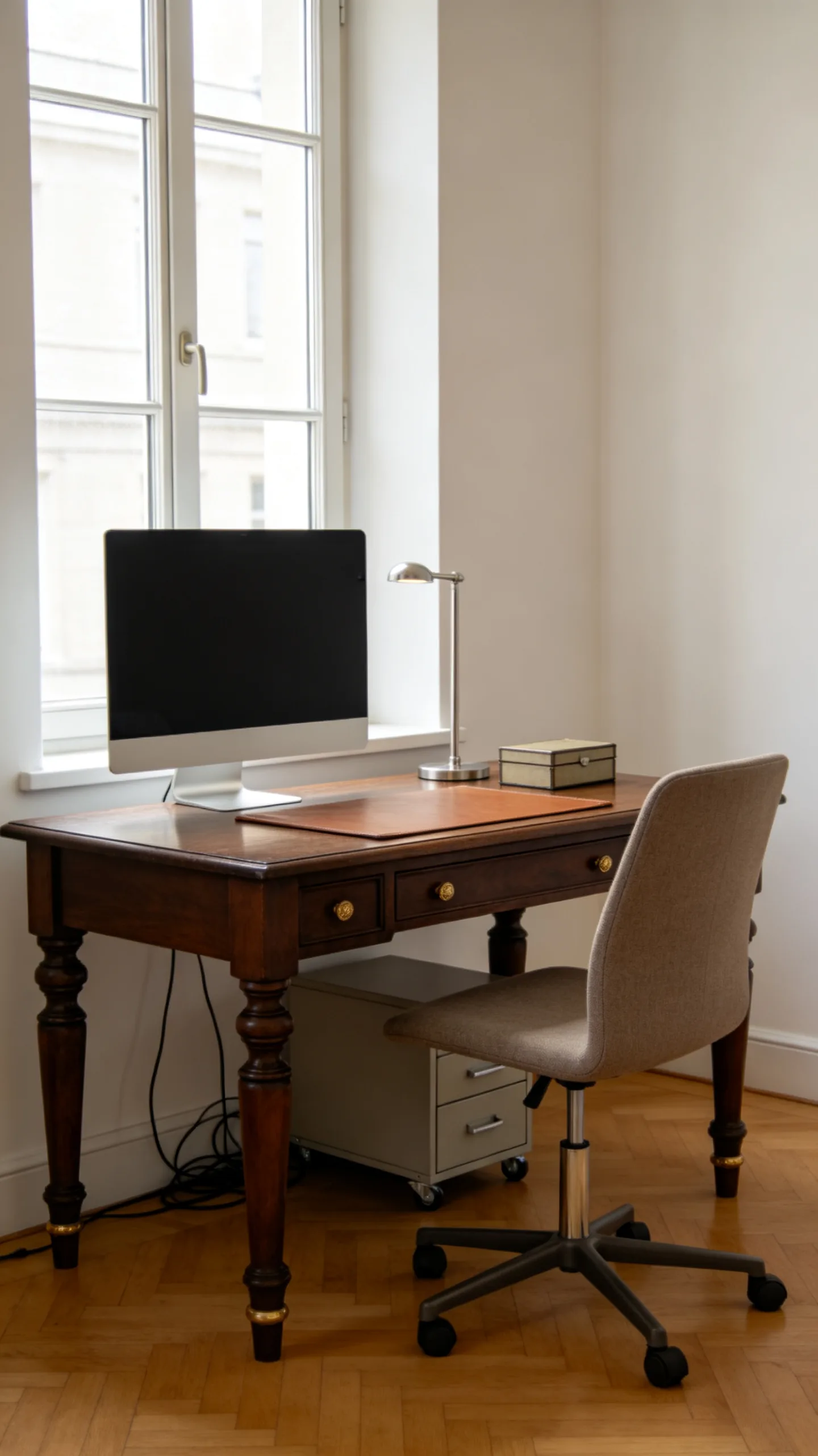 13. Colonial Writing Desk With an Ergonomic Modern Chair