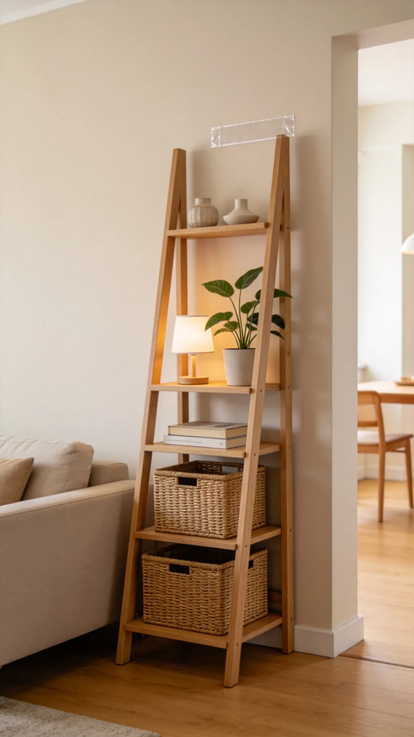 15. Add Vertical Storage With a Ladder Shelf
