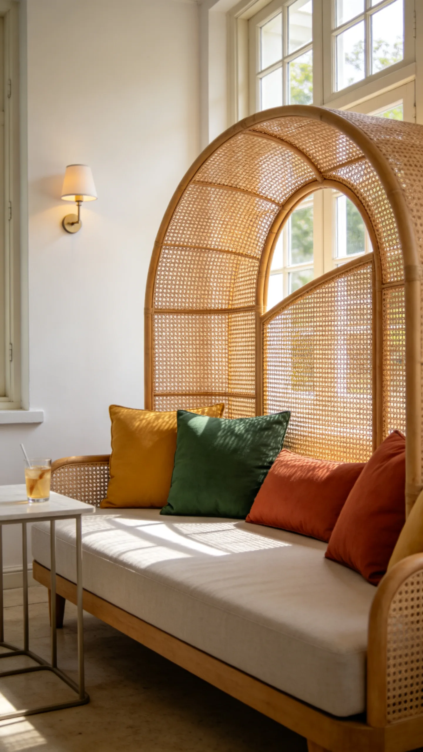 16. Woven Daybed With Color-Blocked Cushions