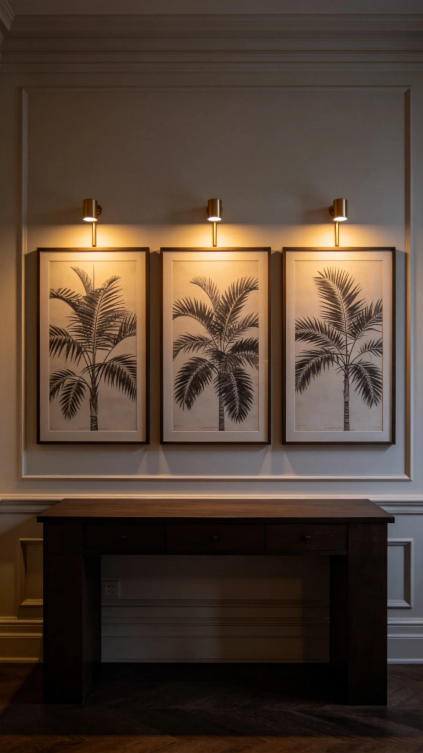 21. Brass Picture Lights With Monochrome Botanical Art