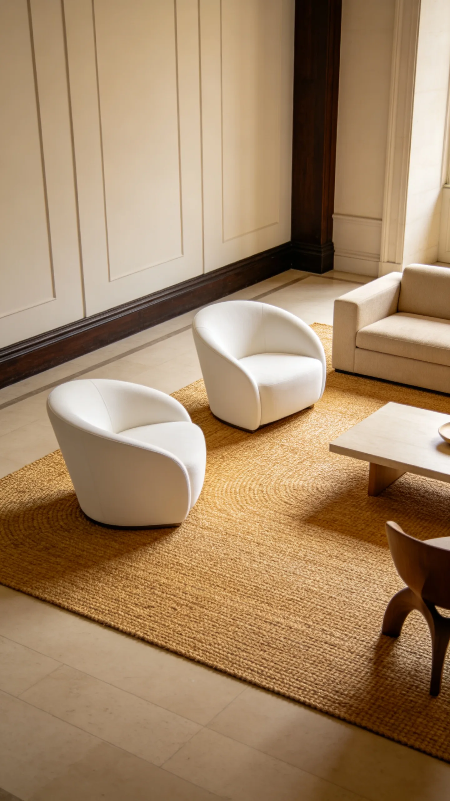 22. Jute Rug With Curved Contemporary Armchairs