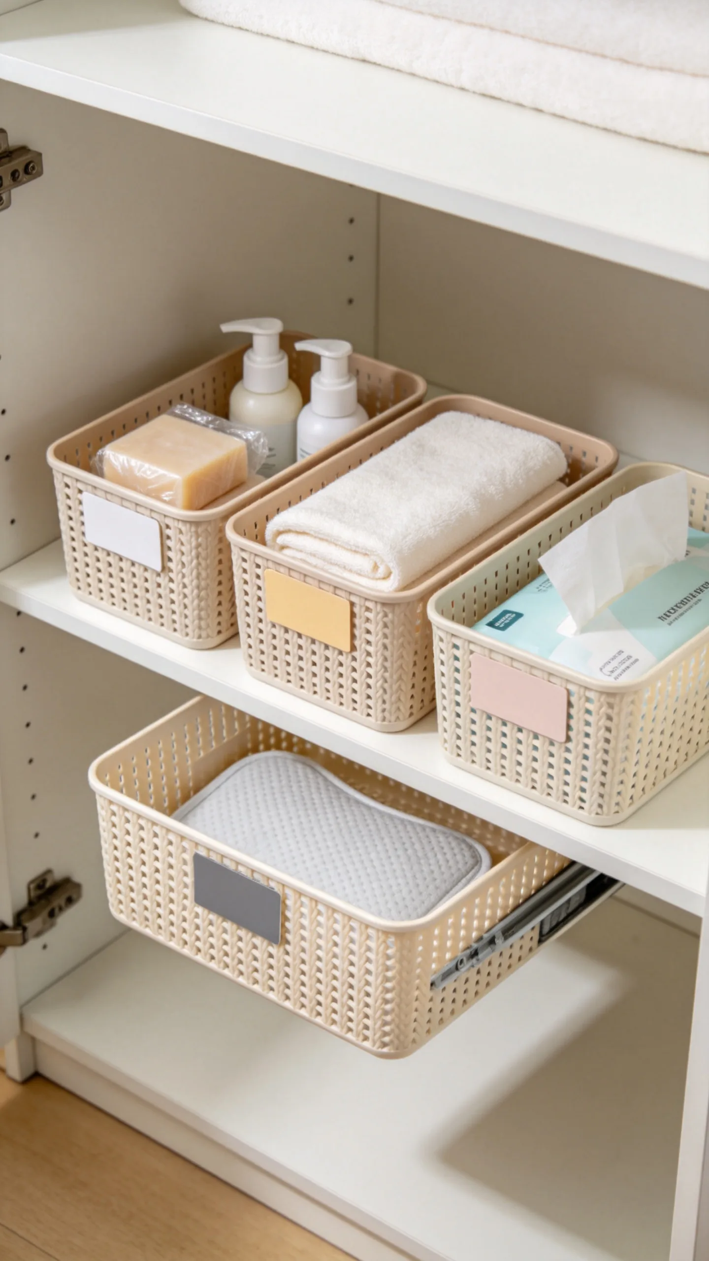 3. Use Labeled Baskets for Small Essentials