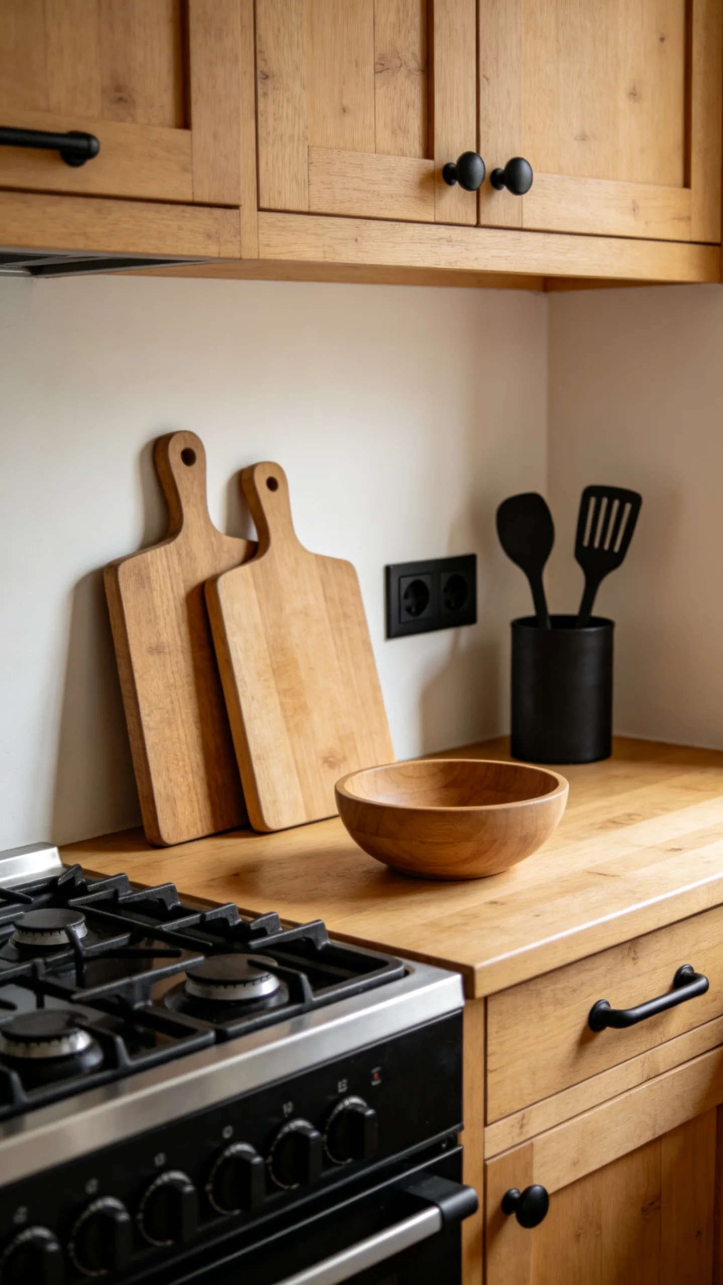 22. Finish With Black Hardware and Rustic Wood Accessories