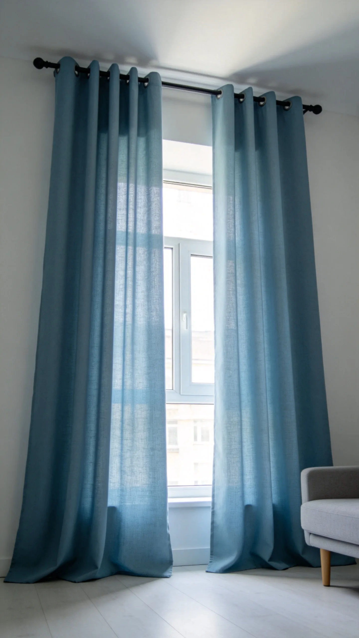 4. Use Blue Curtains to Emphasize Ceiling Height