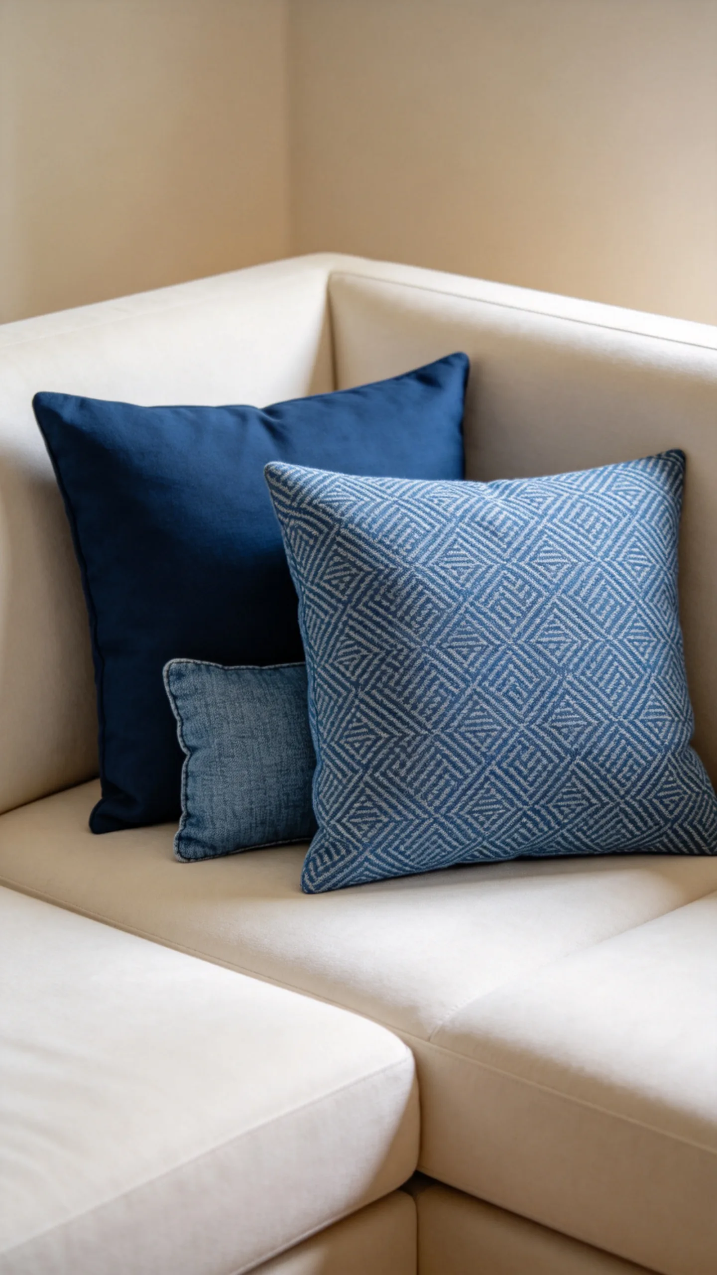 10. Use Blue Pillows on a Neutral Sofa