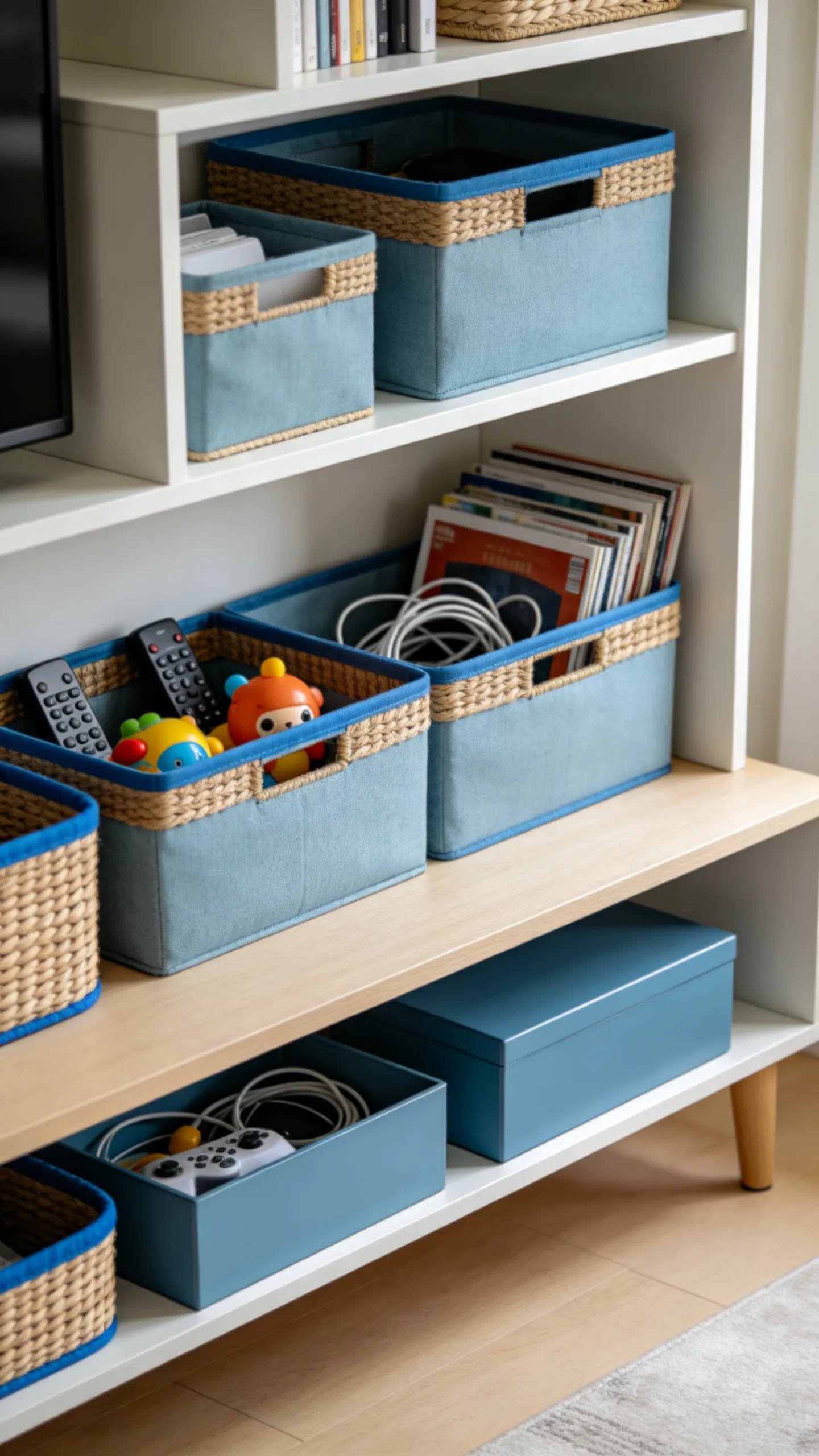 23. Add Blue Storage Baskets and Boxes