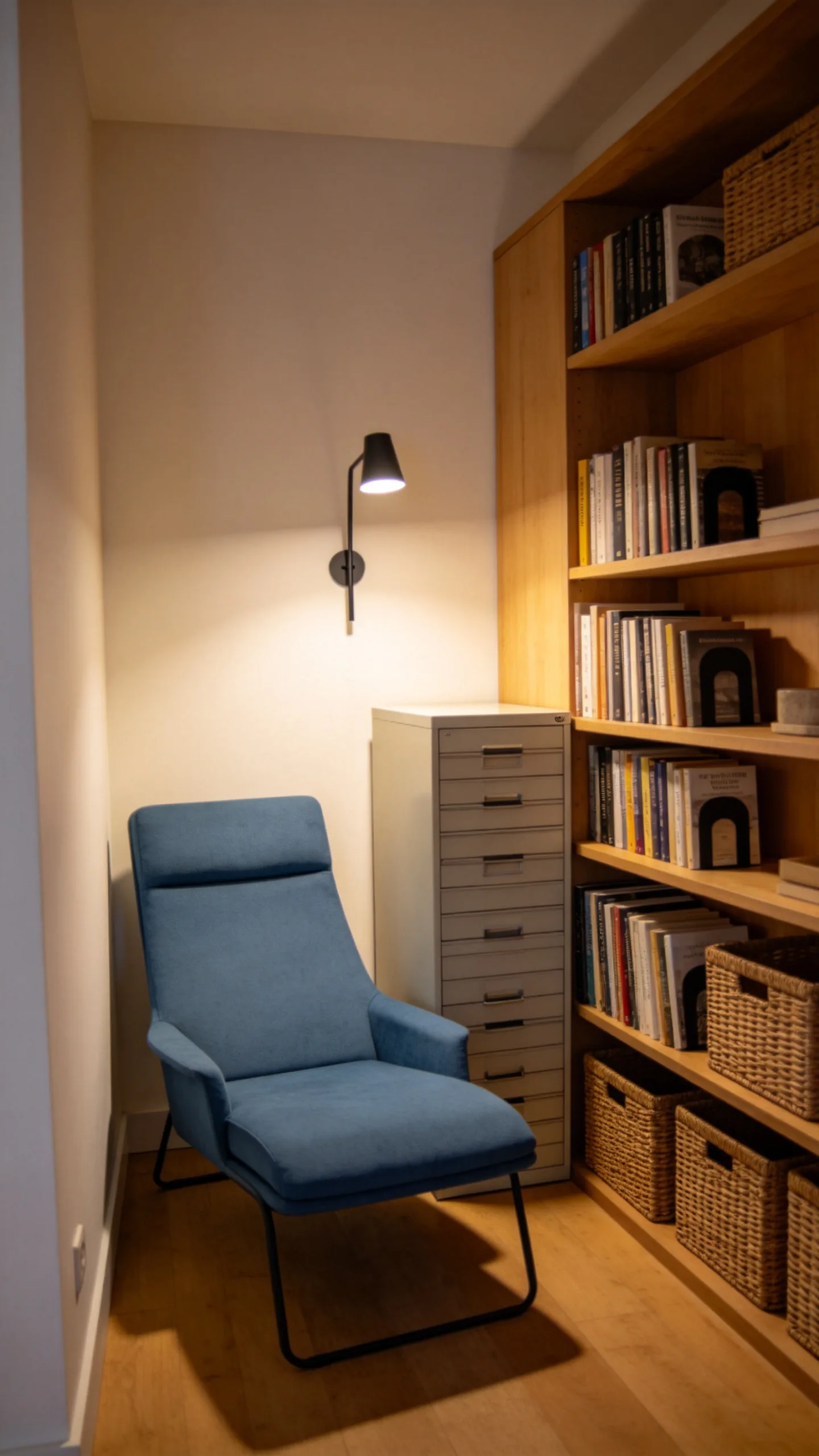 25. Create a Blue Reading Corner With Vertical Storage