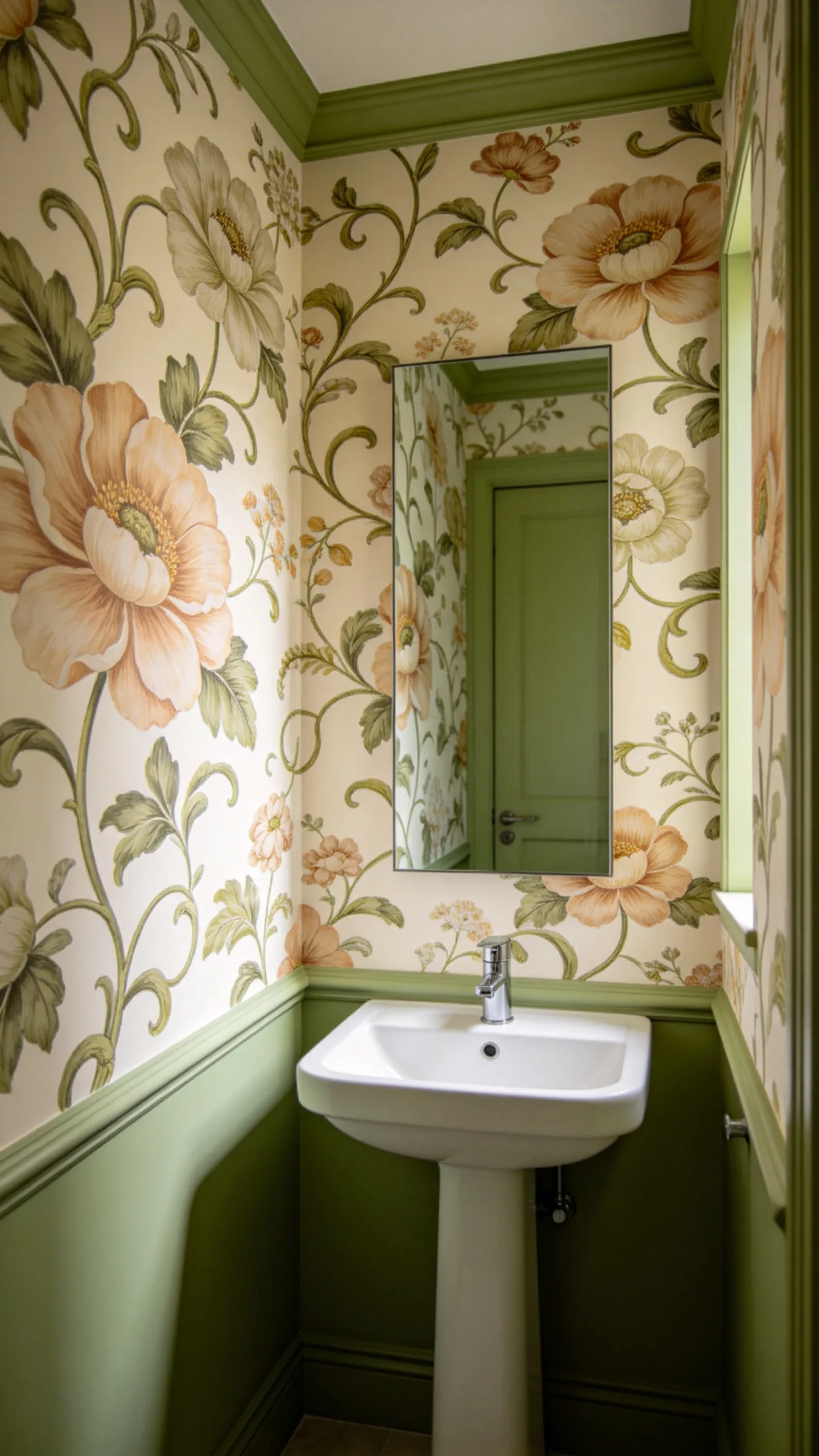 3. Cover a Powder Room in Botanical Wallpaper