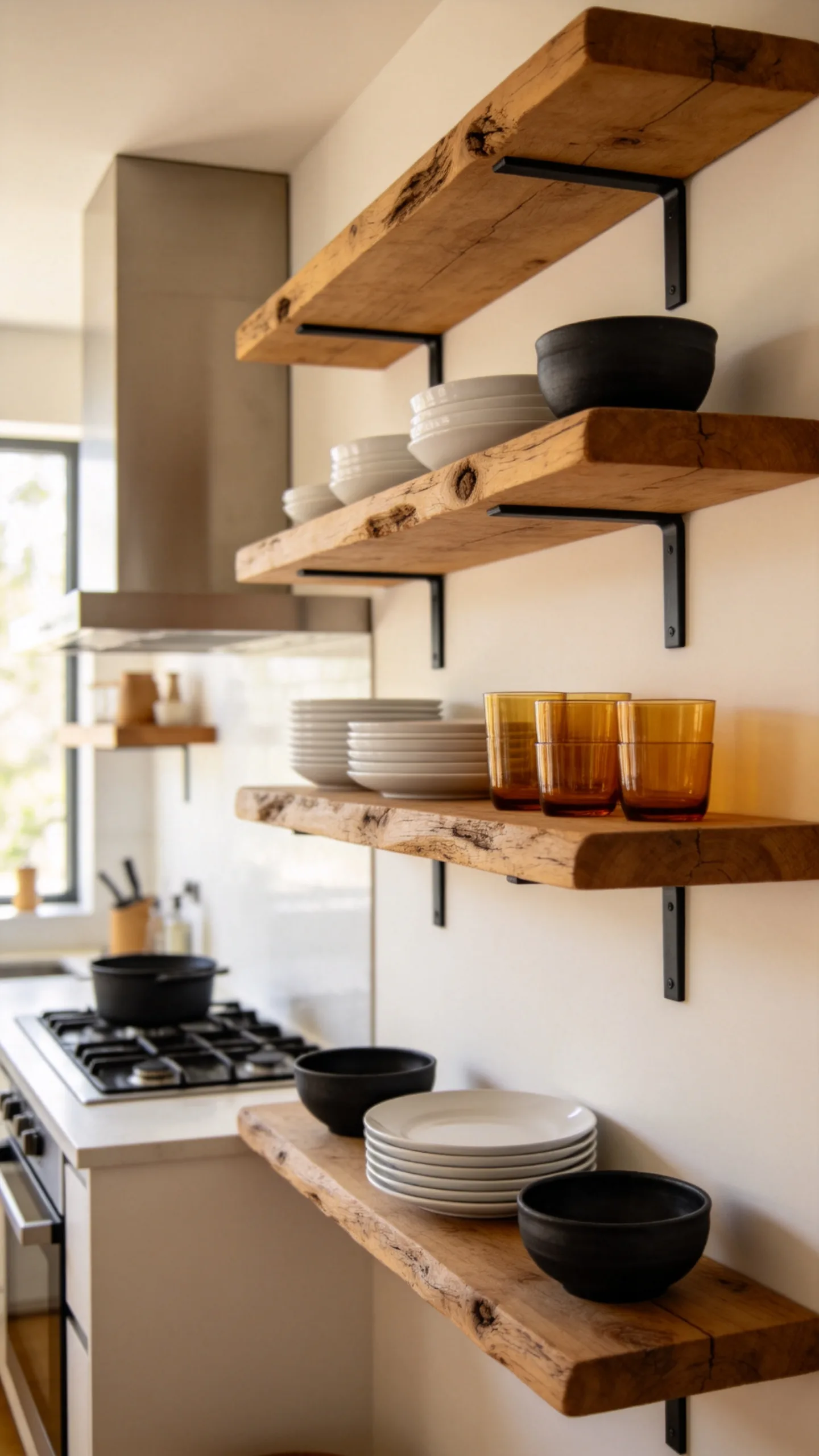 3. Install Chunky Wood Shelves on Black Brackets