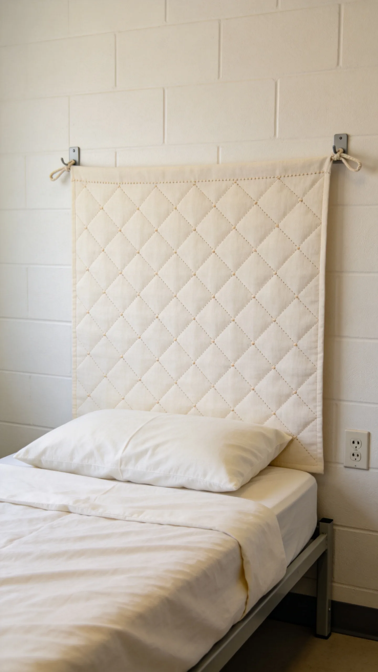 3. Hang a Fabric Headboard With Removable Strips
