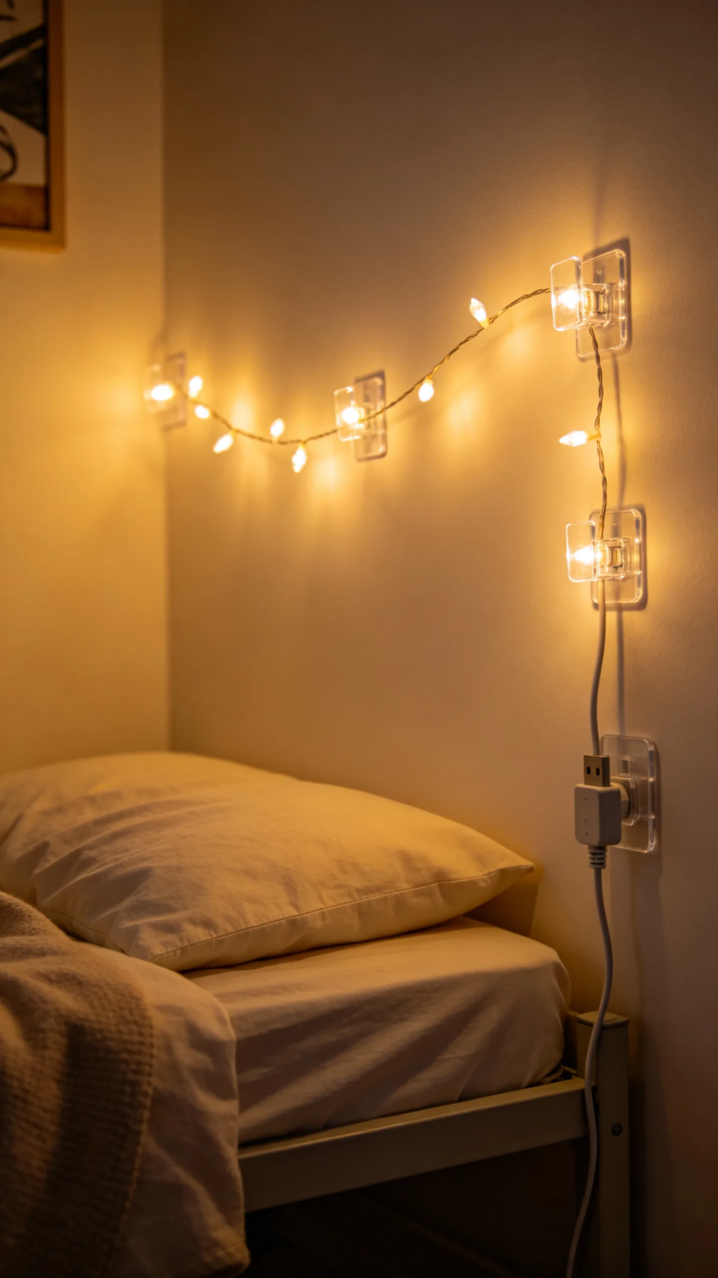 5. Frame the Bed With Warm String Lights