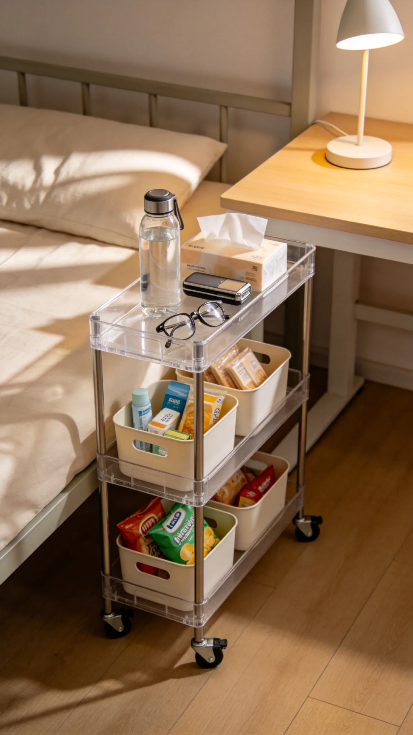 9. Turn a Rolling Cart Into a Bedside Station