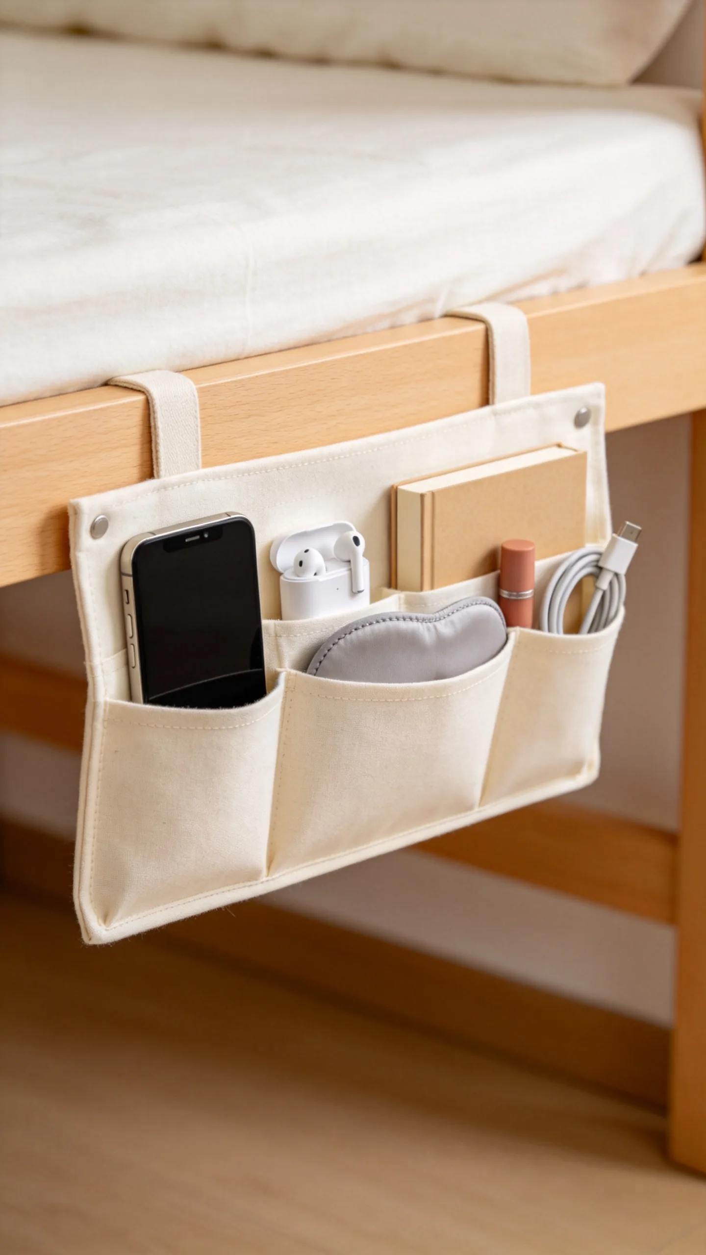 10. Install a Bedside Caddy for Nighttime Essentials
