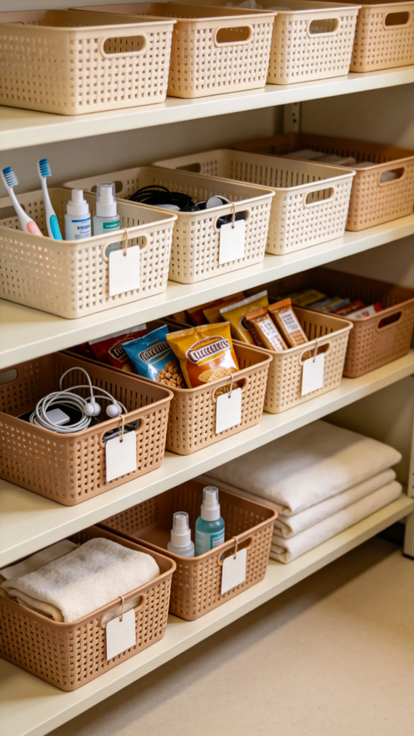 14. Use Matching Baskets on Open Shelves