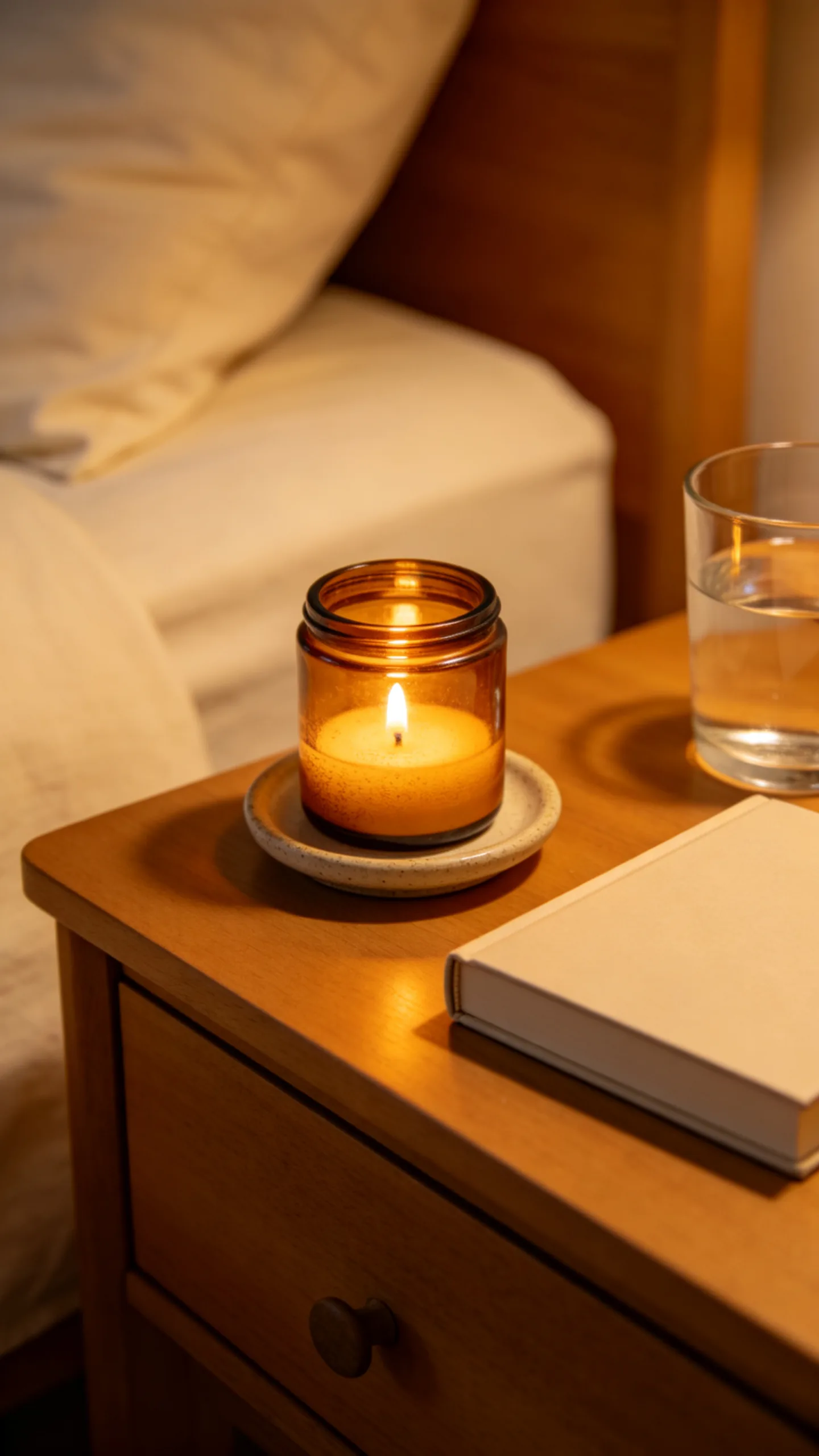 3. Style a Nightstand With an Amber Glass Candle