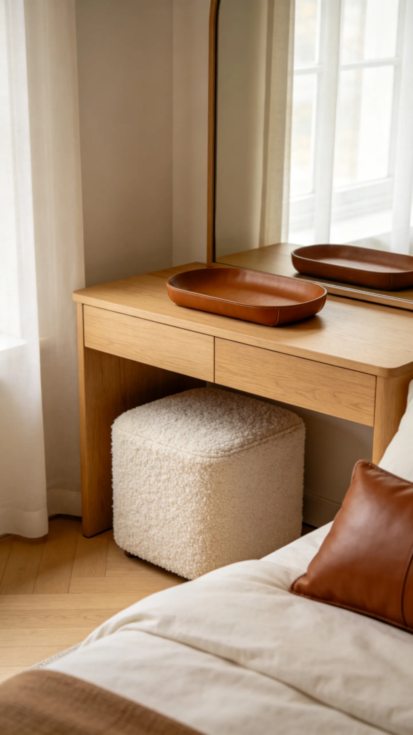 21. Layer Cream Bouclé With Brown Leather Accents
