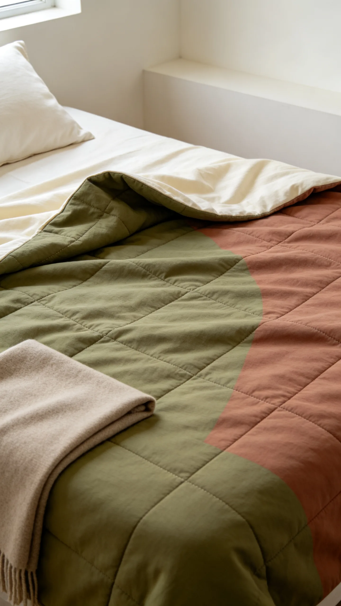 6. Add a Quilted Coverlet in Warm Earth Tones