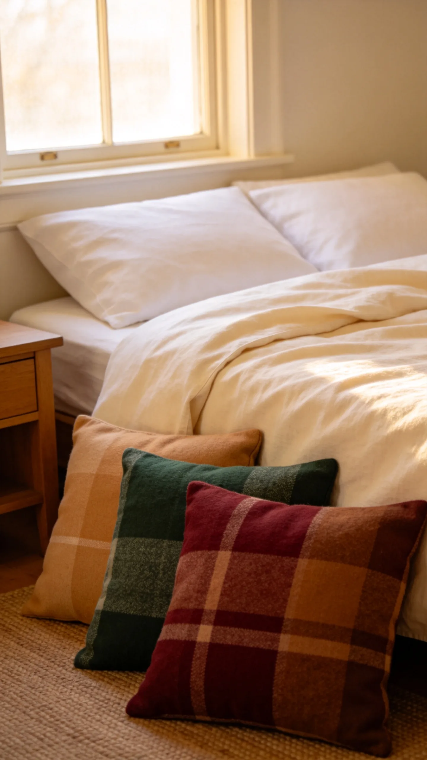 2. Mix Plaid Pillows With Solid Linen Bedding