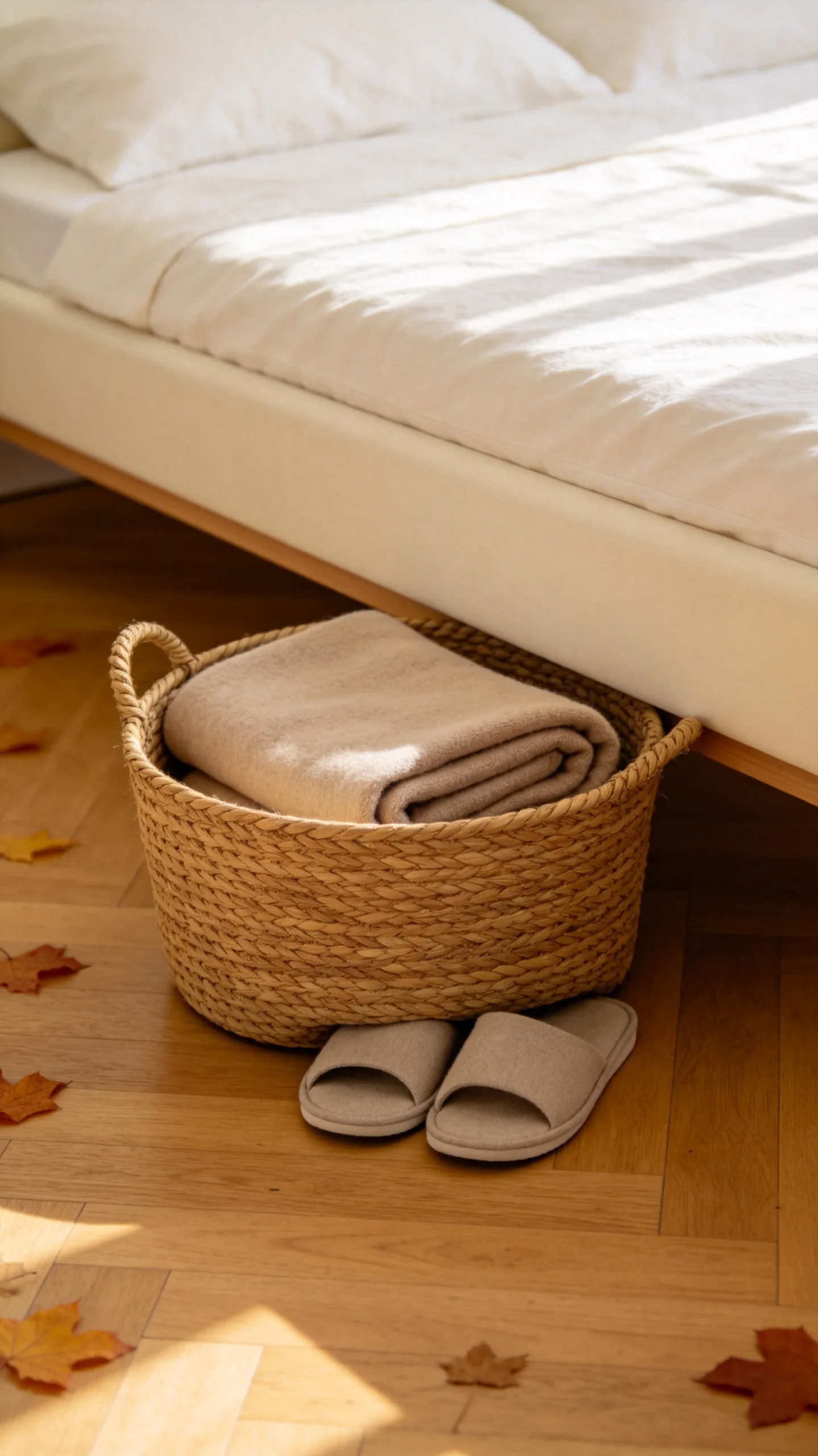9. Place a Woven Basket Beside the Bed
