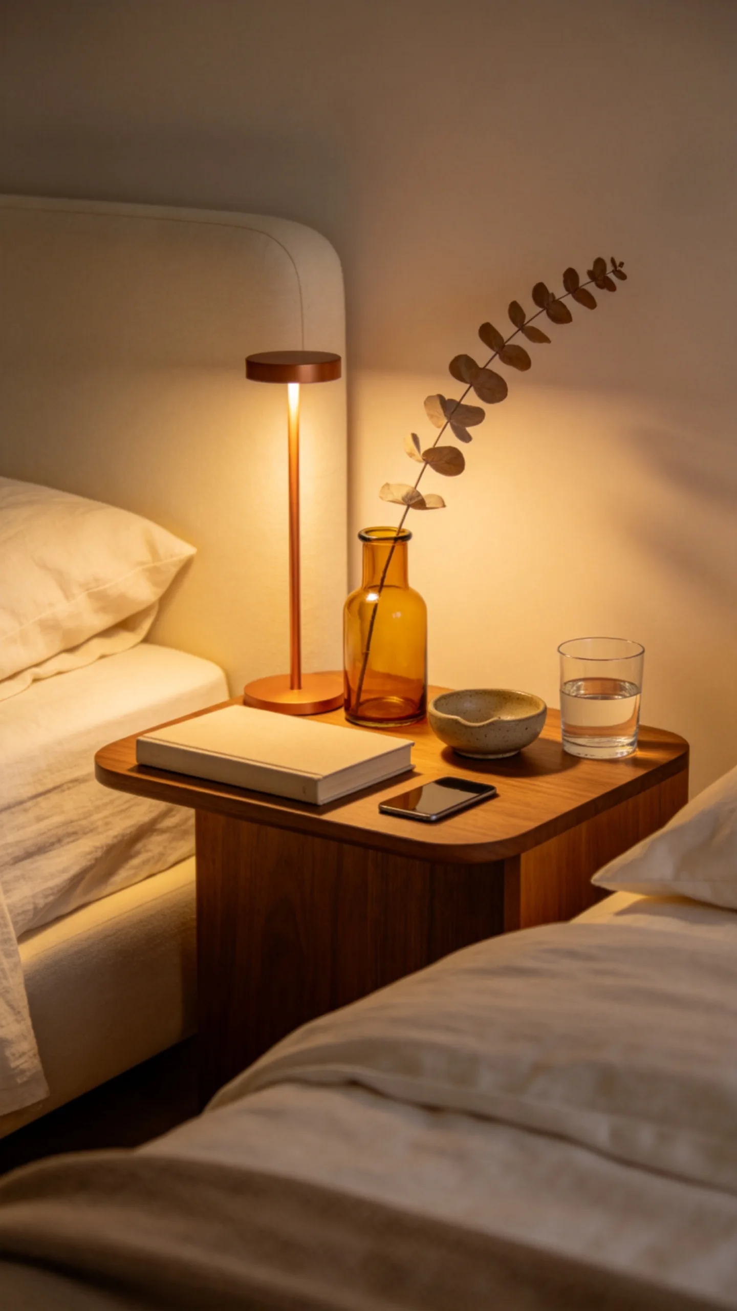 4. Style the Nightstand With Amber Glass