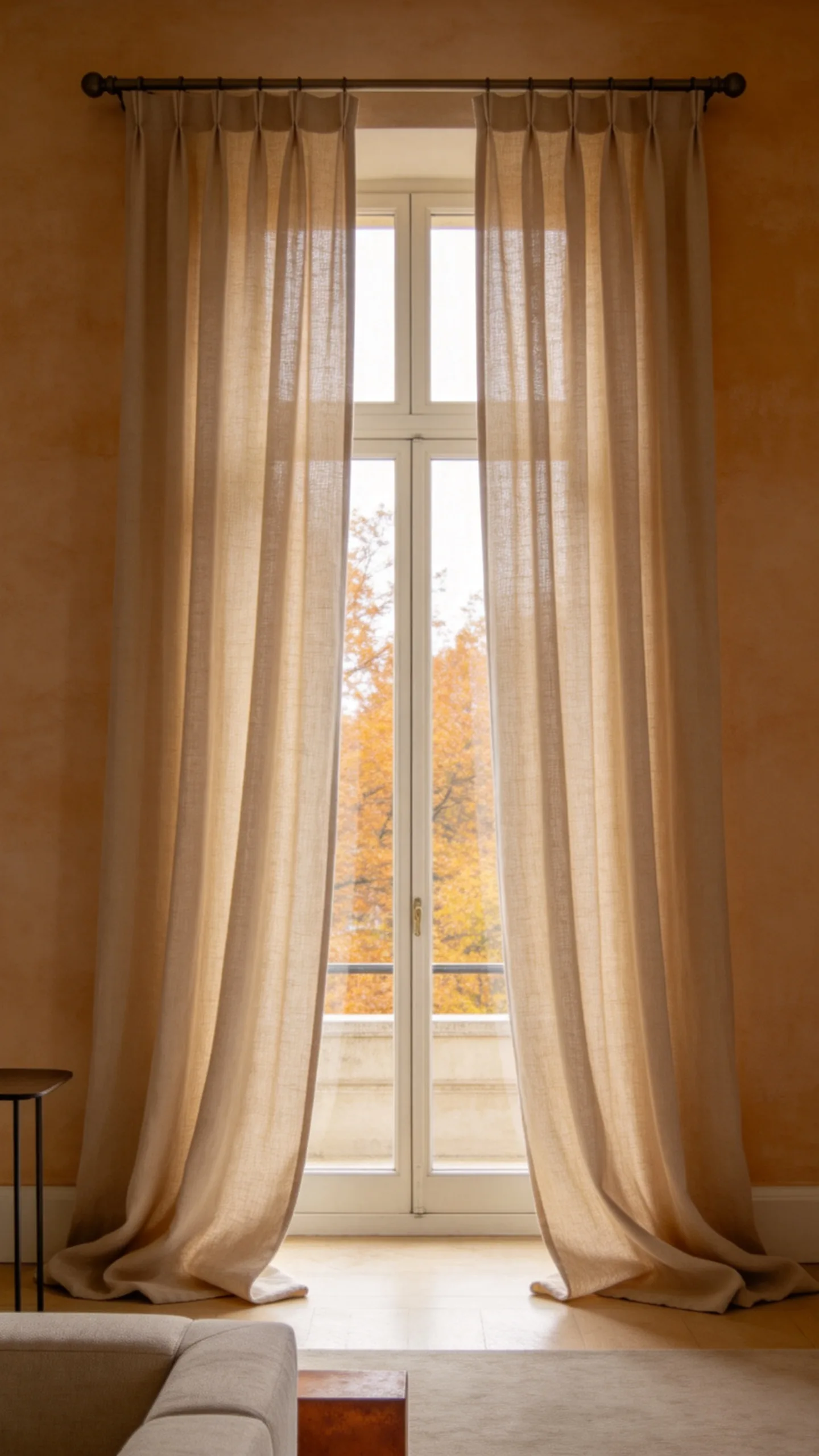 6. Frame the Living Room With Autumn Curtains