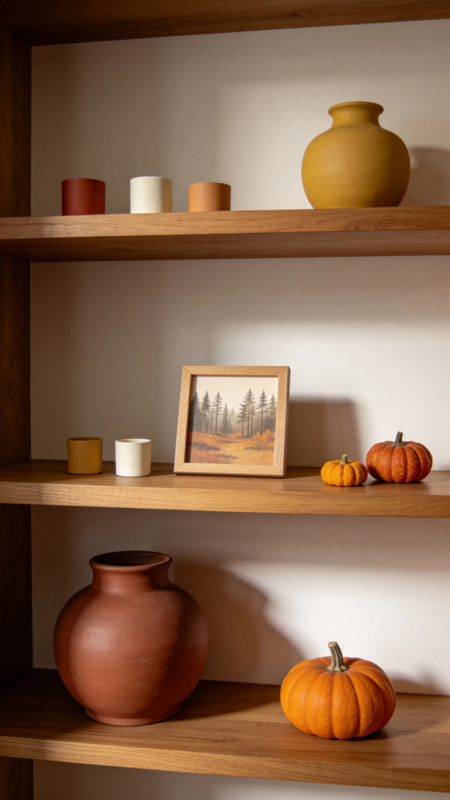 15. Style Open Shelves With Autumn Color