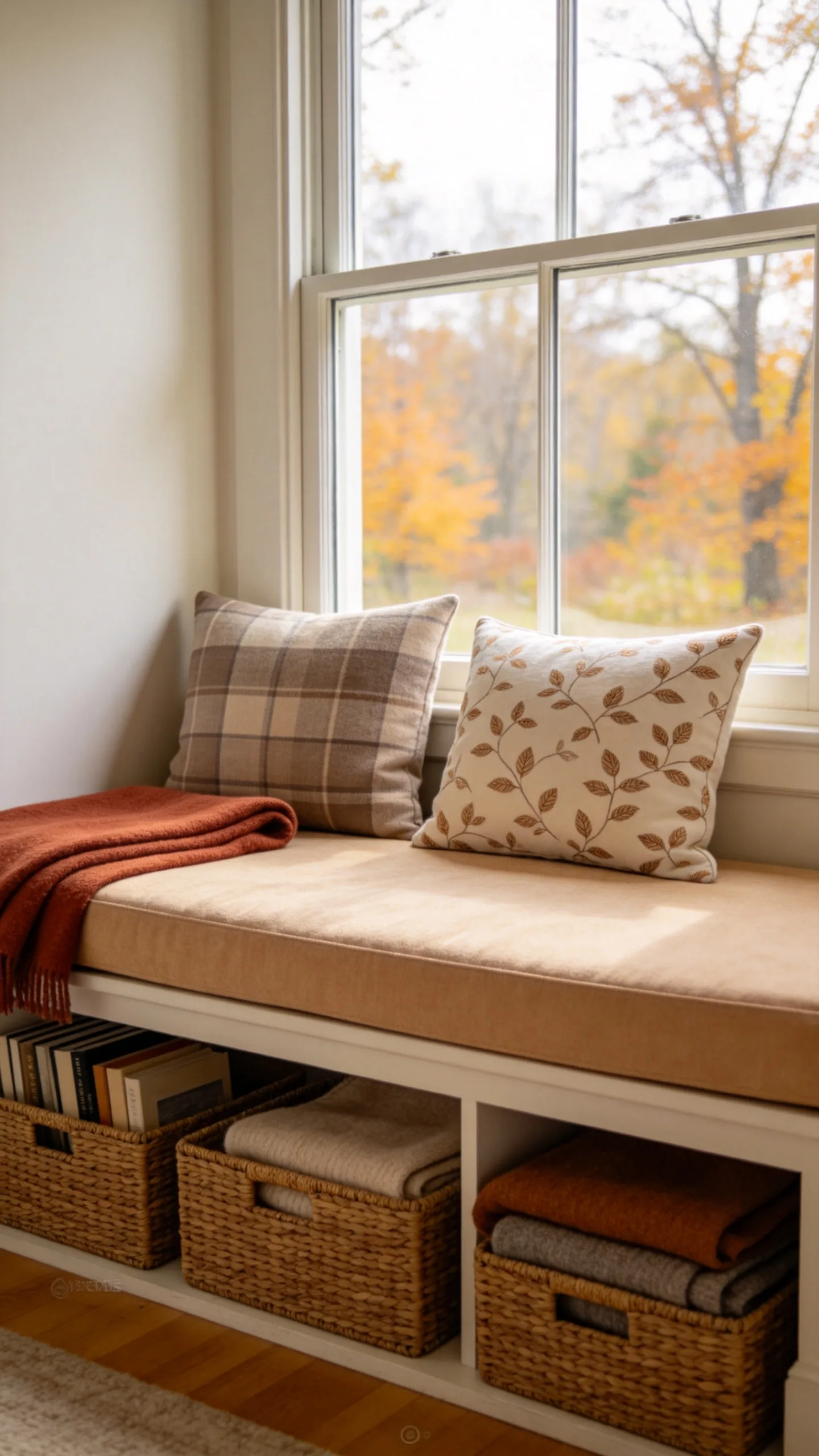 24. Turn a Window Seat Into an Autumn Nook