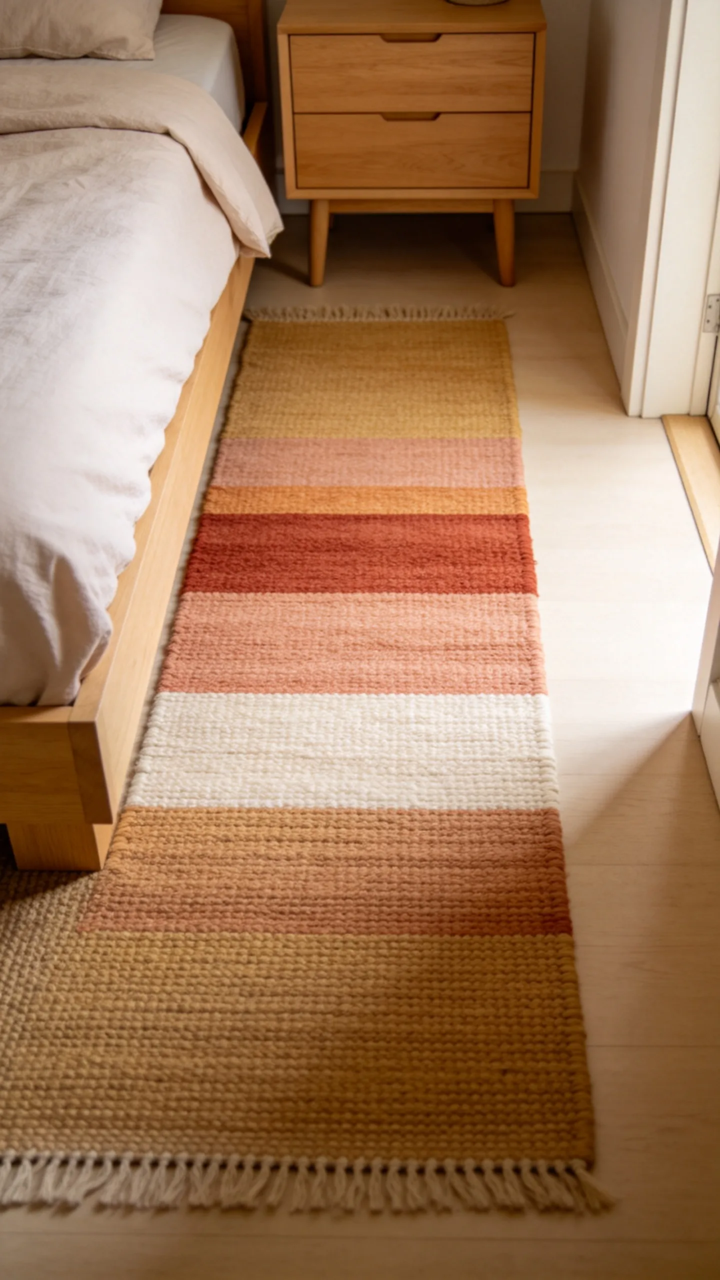 5. Add a Warm Neutral Rug Beside the Bed