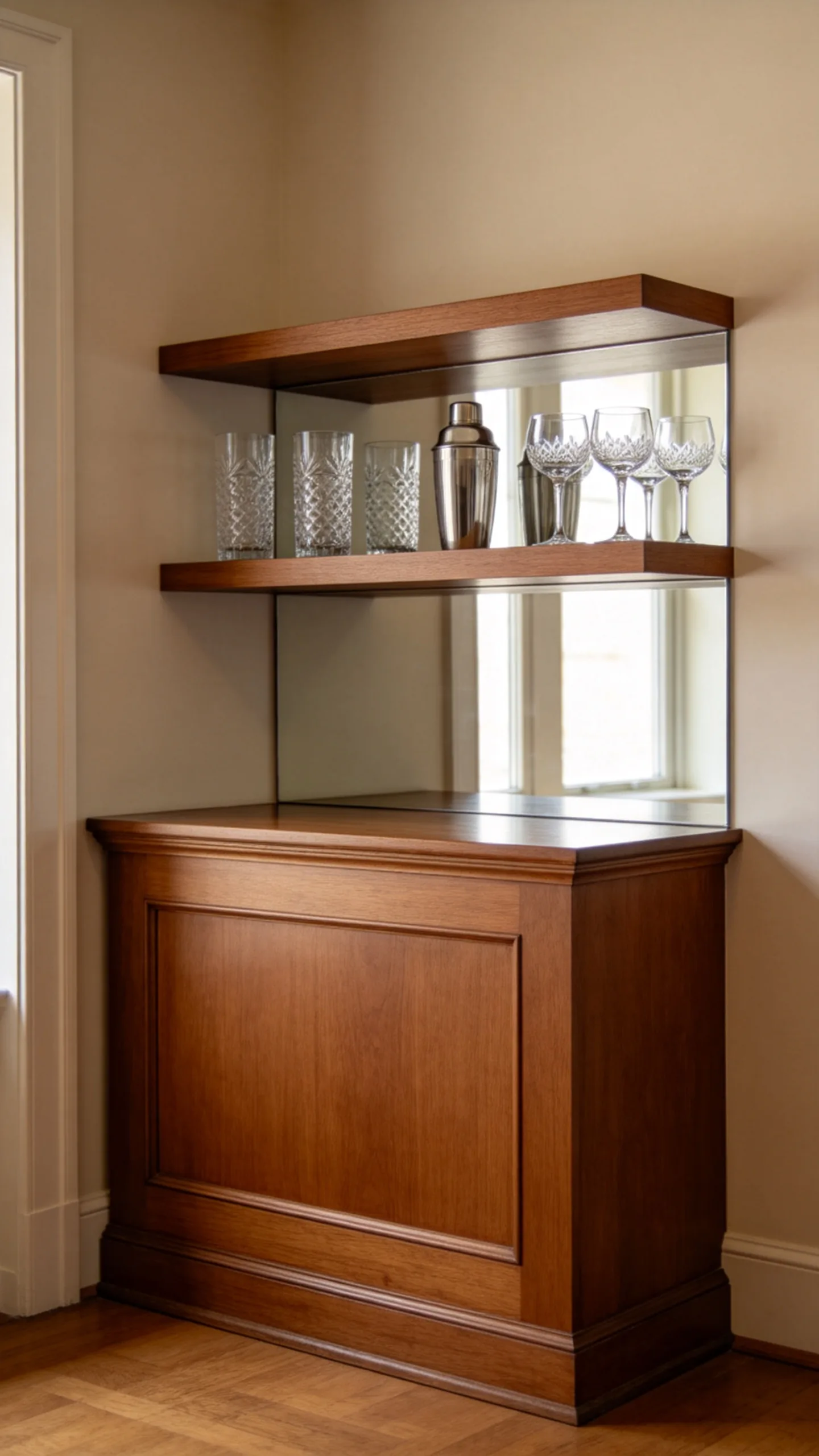 1. Floating Walnut Shelves and Base Cabinet