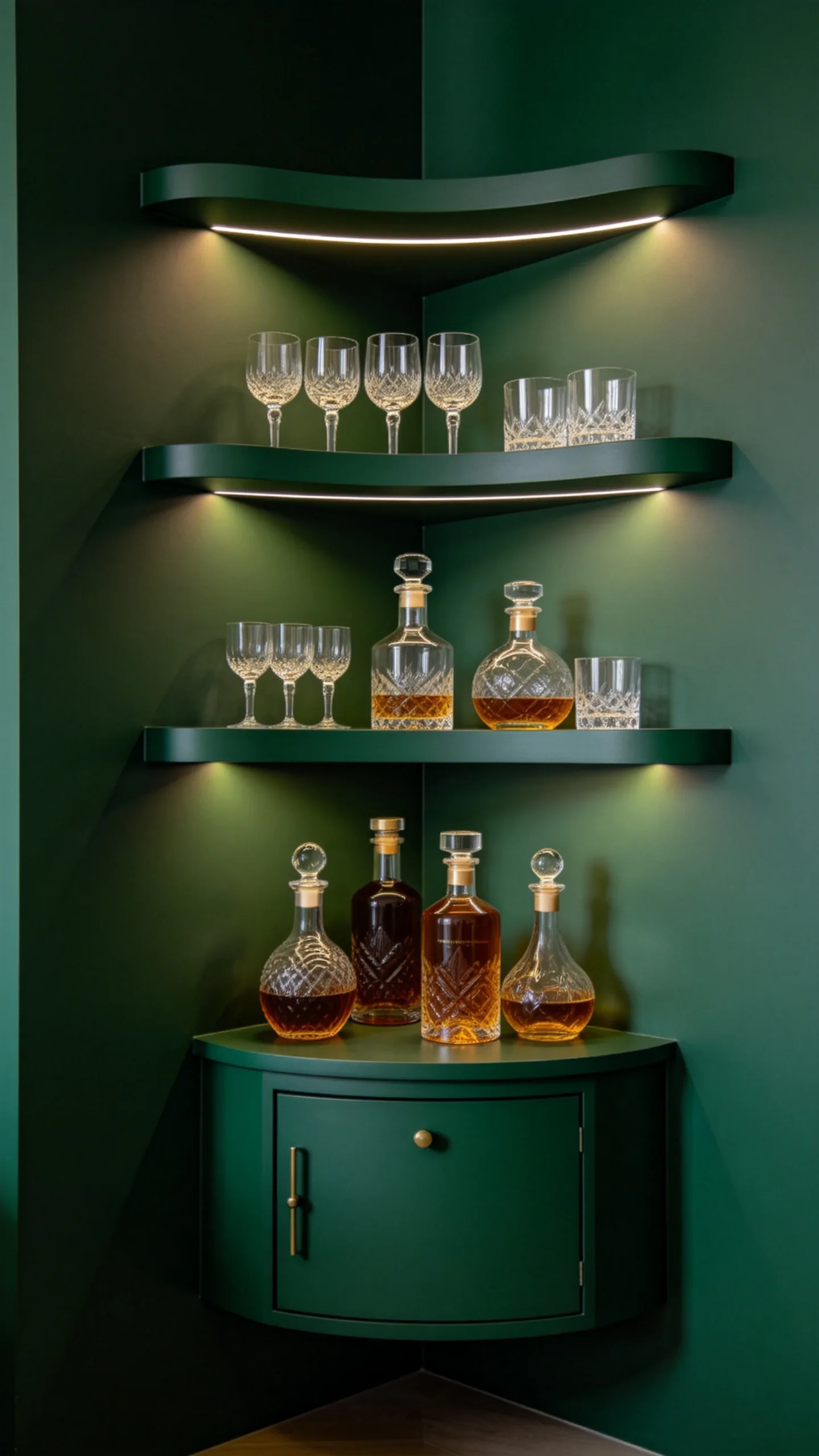 2. Corner Wall Bar with Curved Shelving