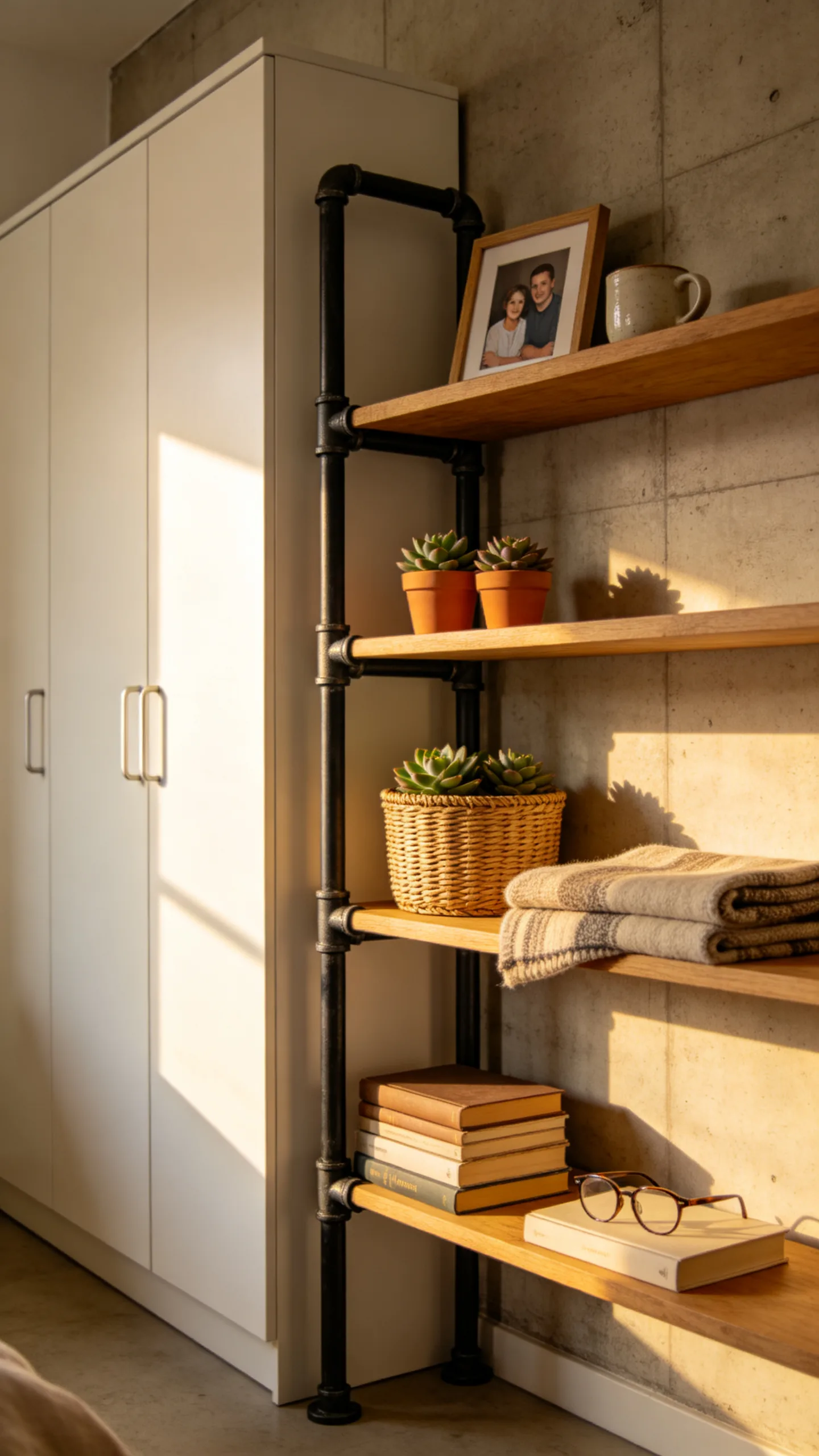 2. Vertical Industrial Pipe Corner Shelf