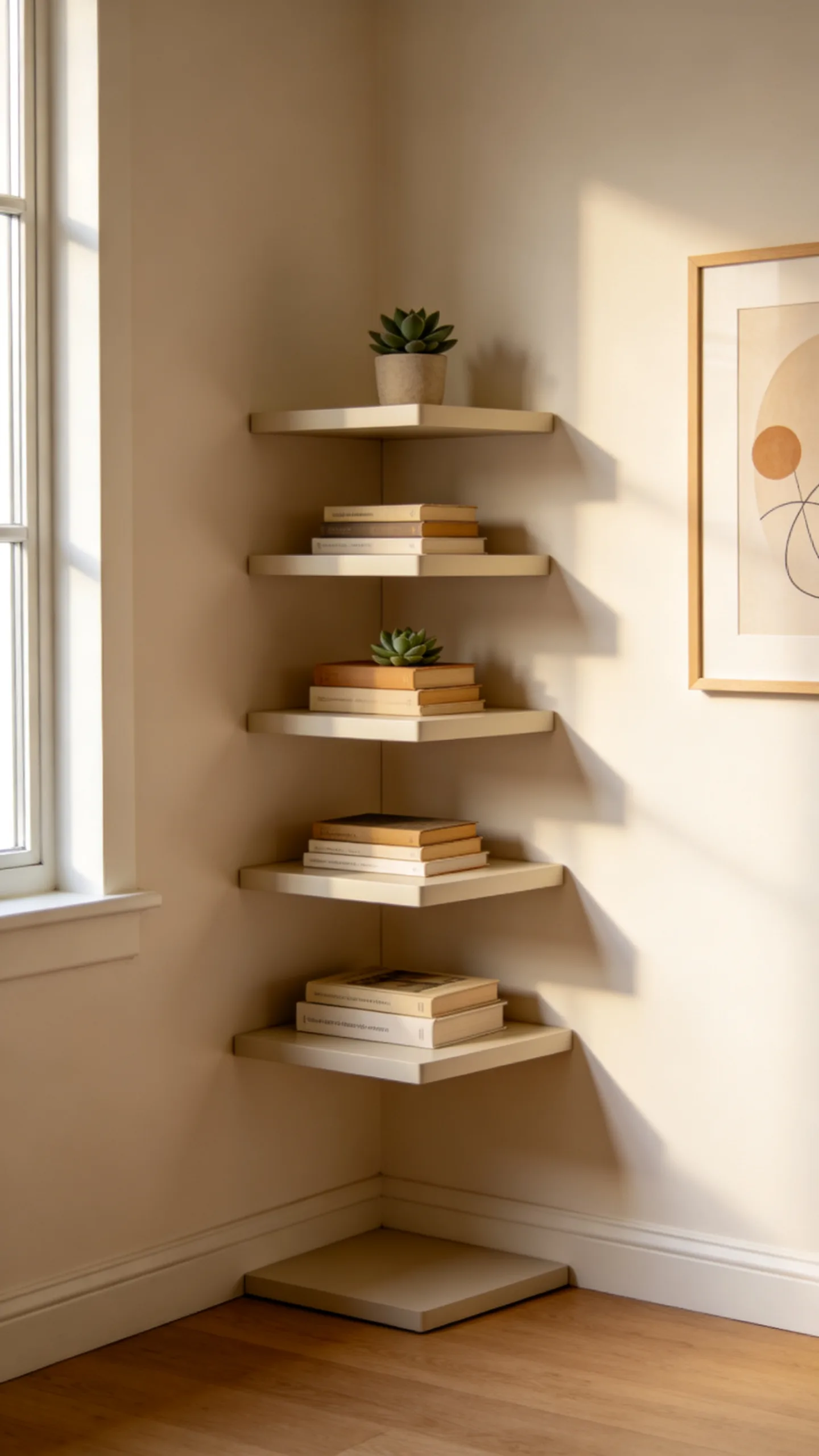 3. Floating Corner Shelves for Small Spaces