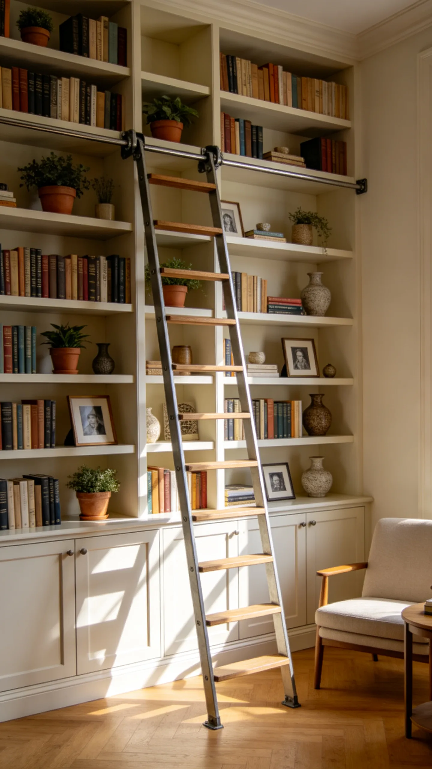 3. Floor-to-Ceiling Built-Ins with a Sliding Library Ladder