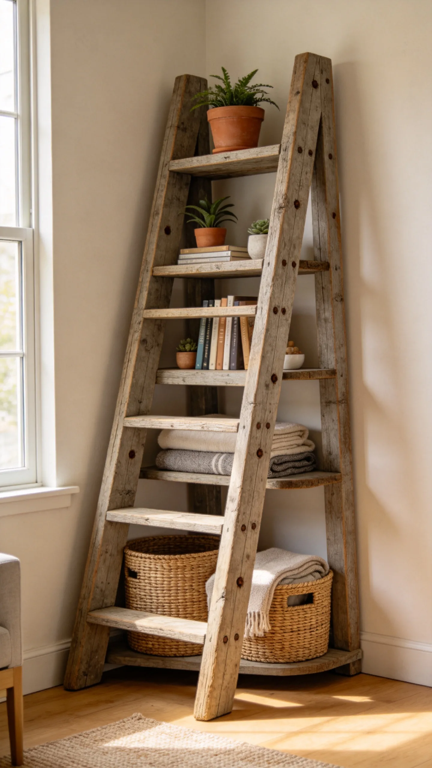4. Reclaimed Wood Corner Ladder Tower