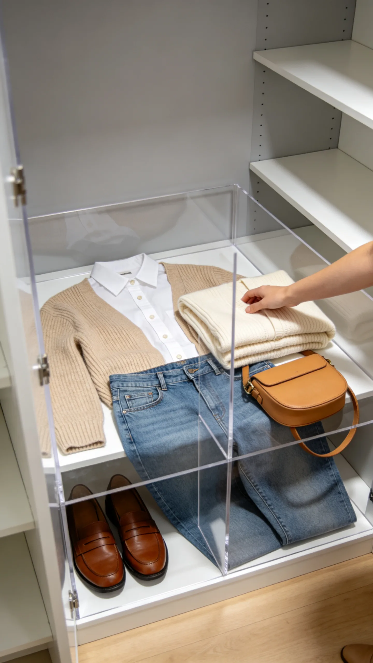 5. Clear Acrylic Dividers in Small Reach In Closet Ideas