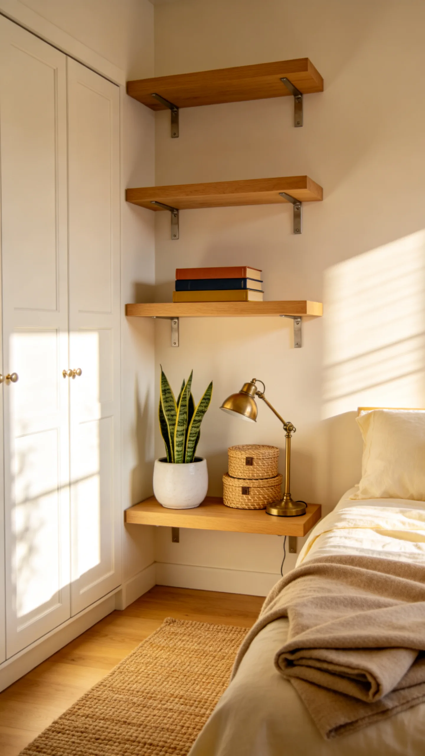 5. Staggered Corner Floating Shelves