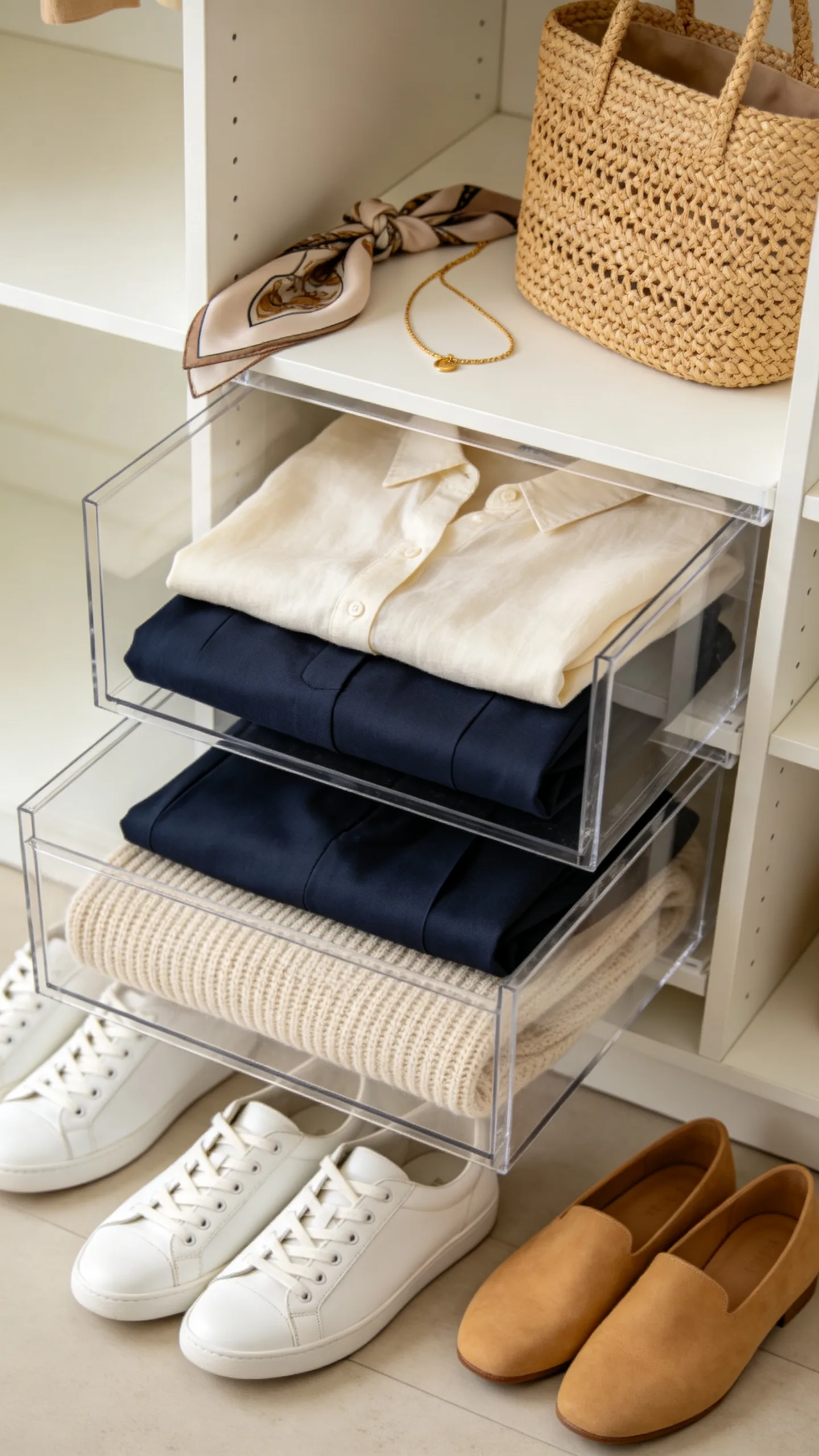 6. Clear Acrylic Bins for Organized Linen Closet Storage