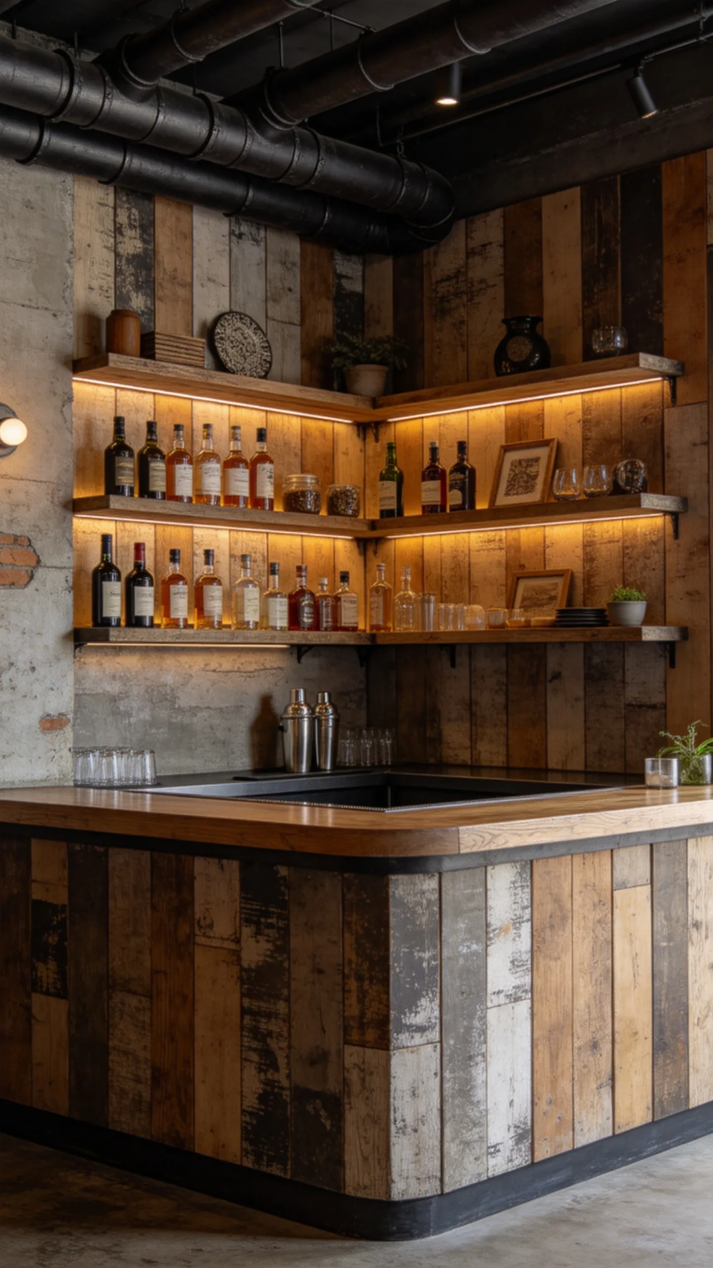 7. Rustic Industrial Pipe and Wood Setup