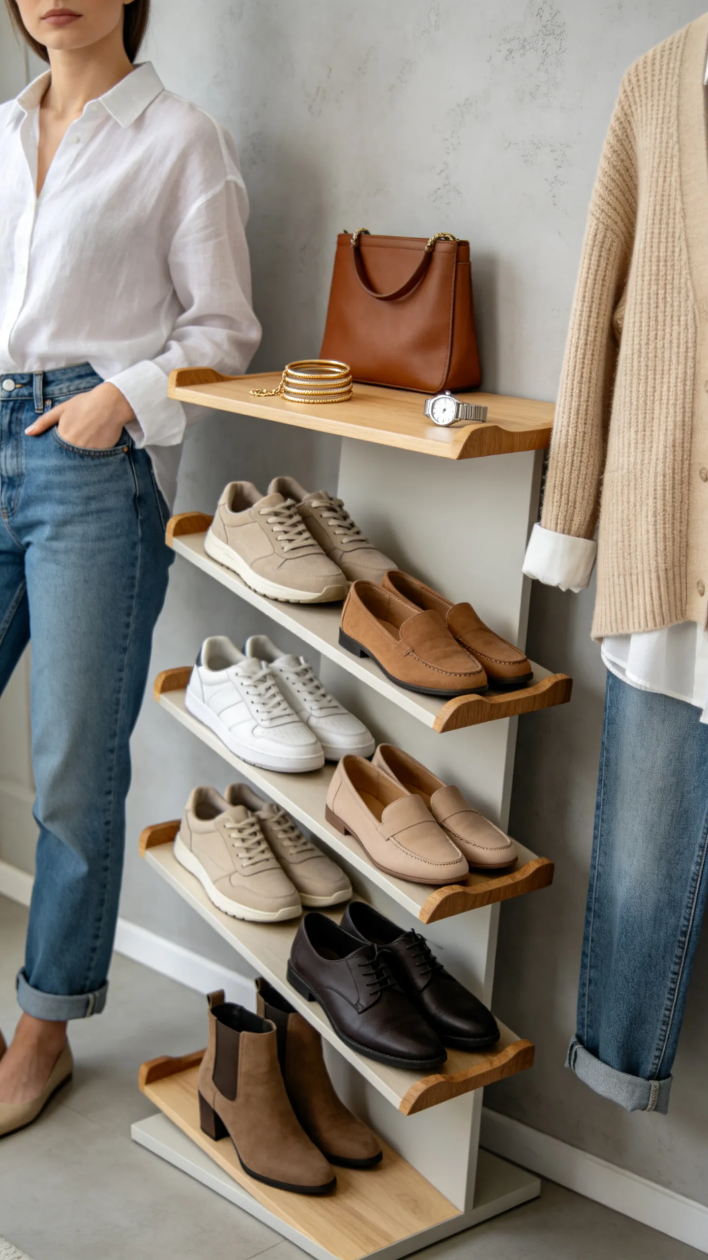 8. Slanted Shoe Racks with Raised Wooden Lips