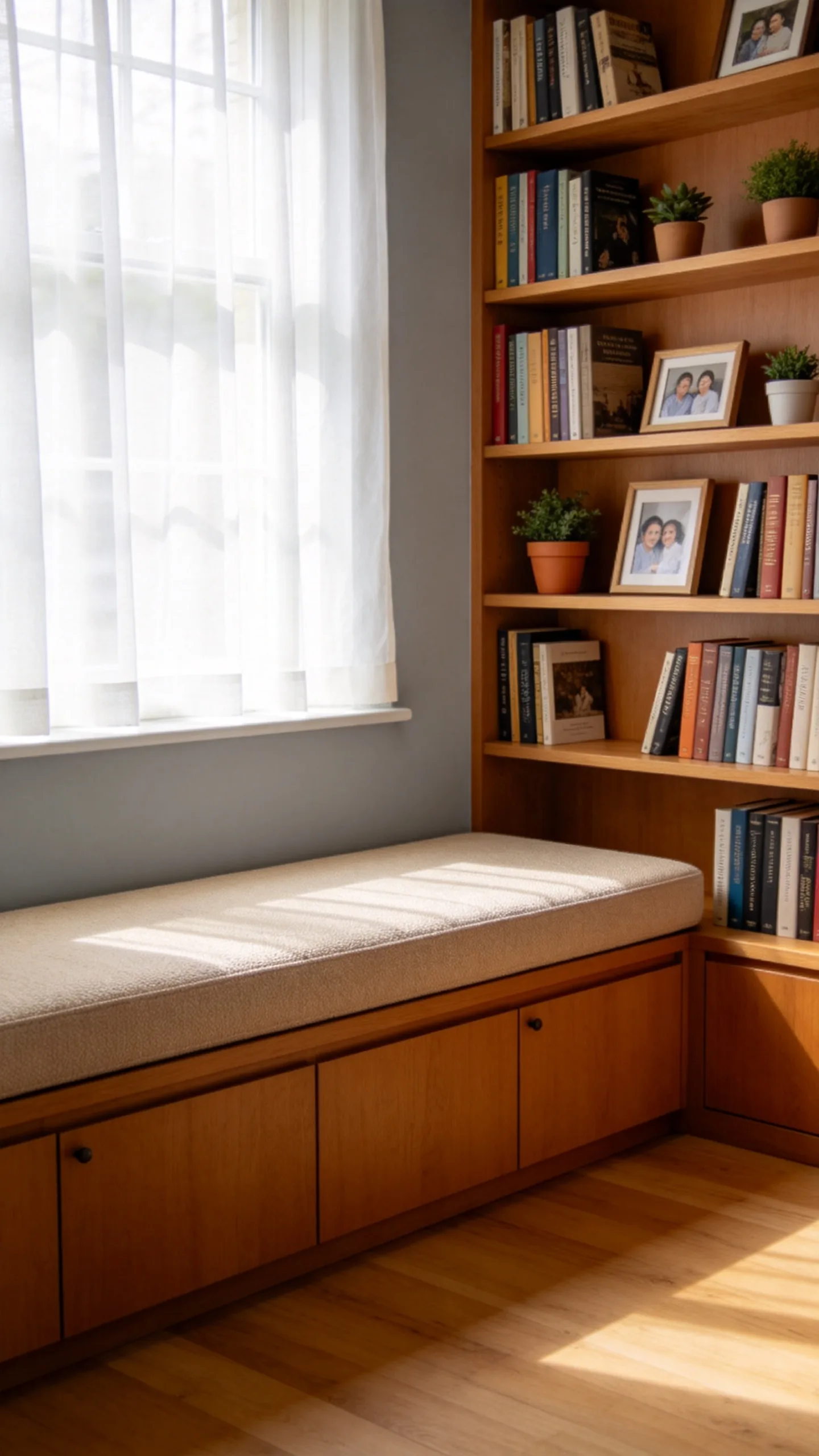 8. Under-Window Bench Bookcase
