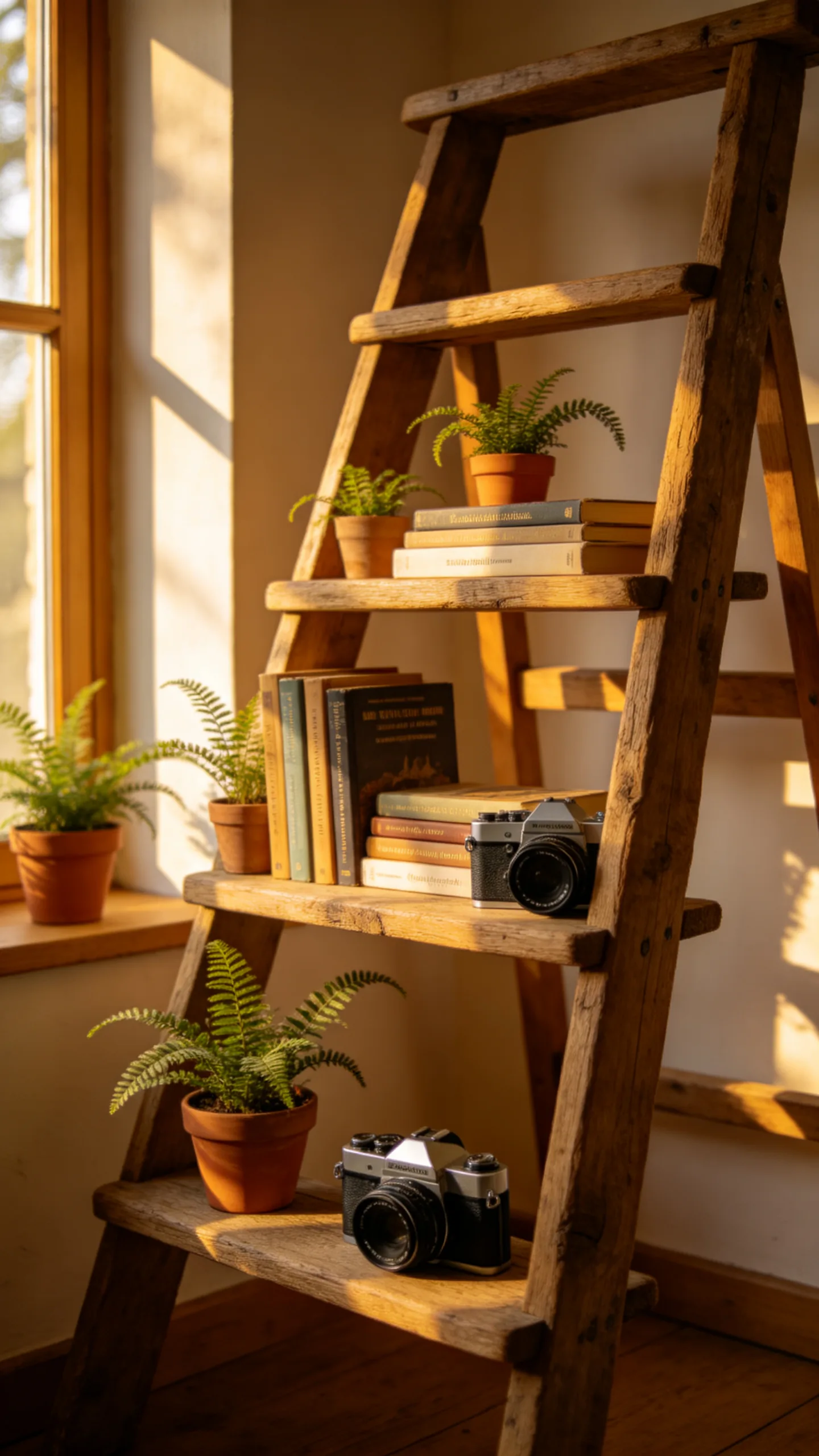 9. Repurposed Ladder Decorative Shelves