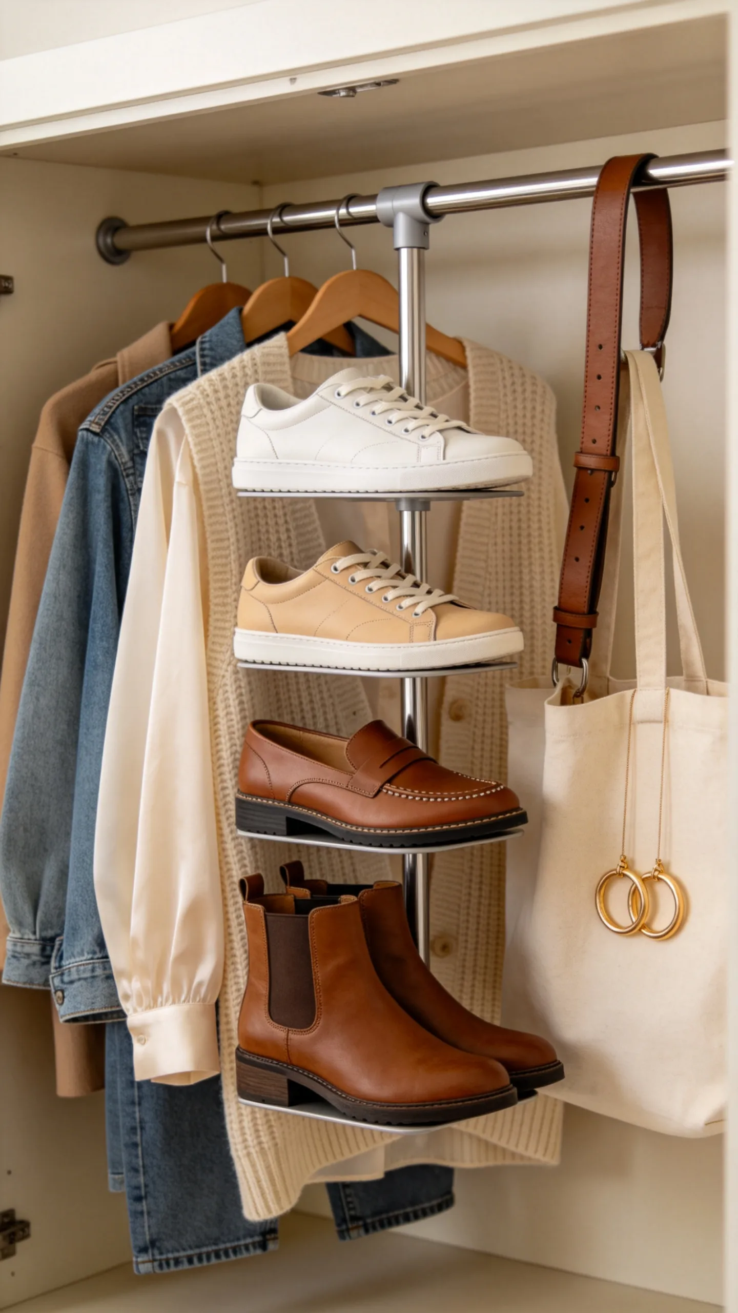 9. Tension Rod Racks for Hidden Closet Shoe Storage