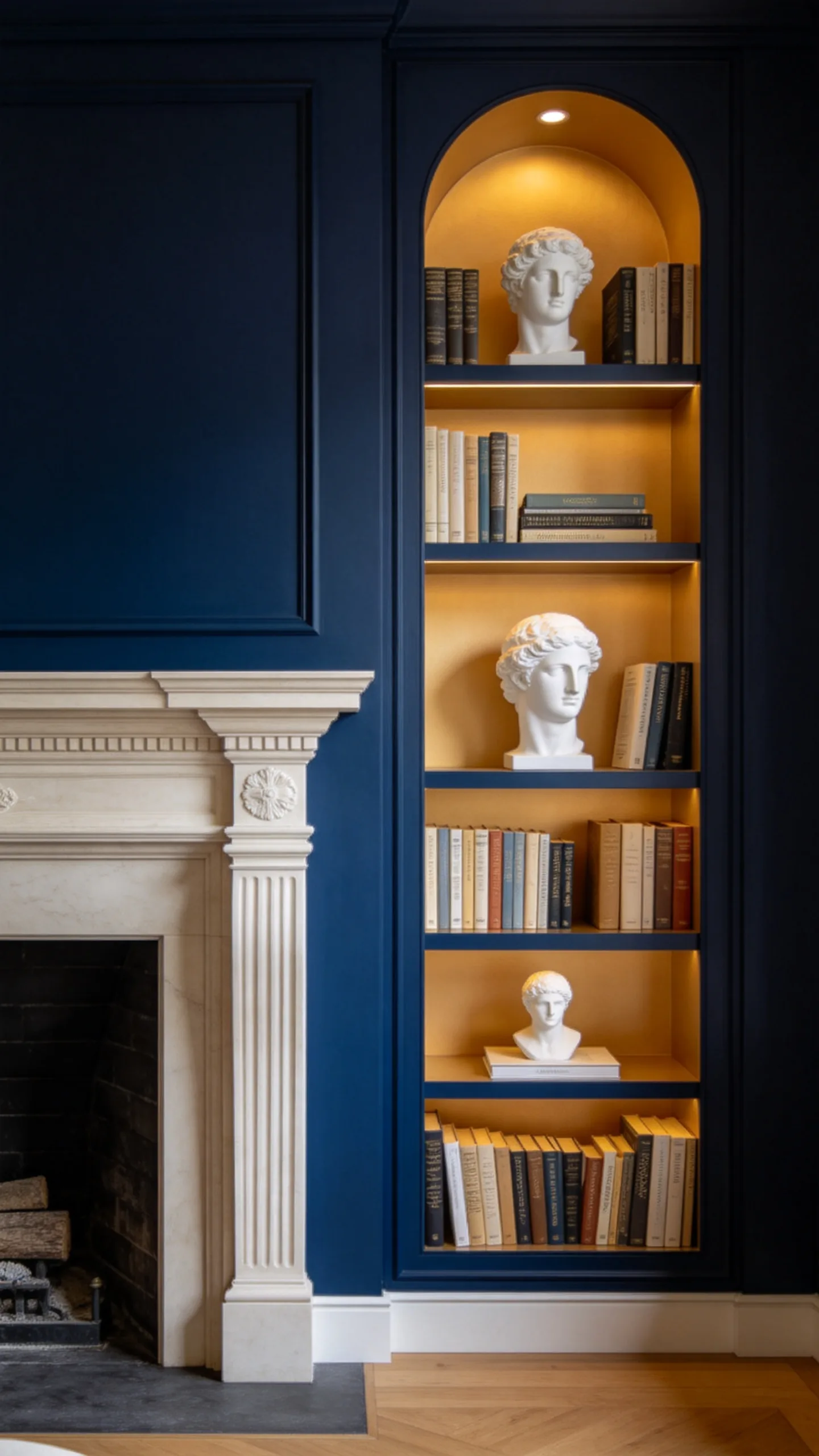 10. Symmetrical Alcove Shelves Flanking a Fireplace