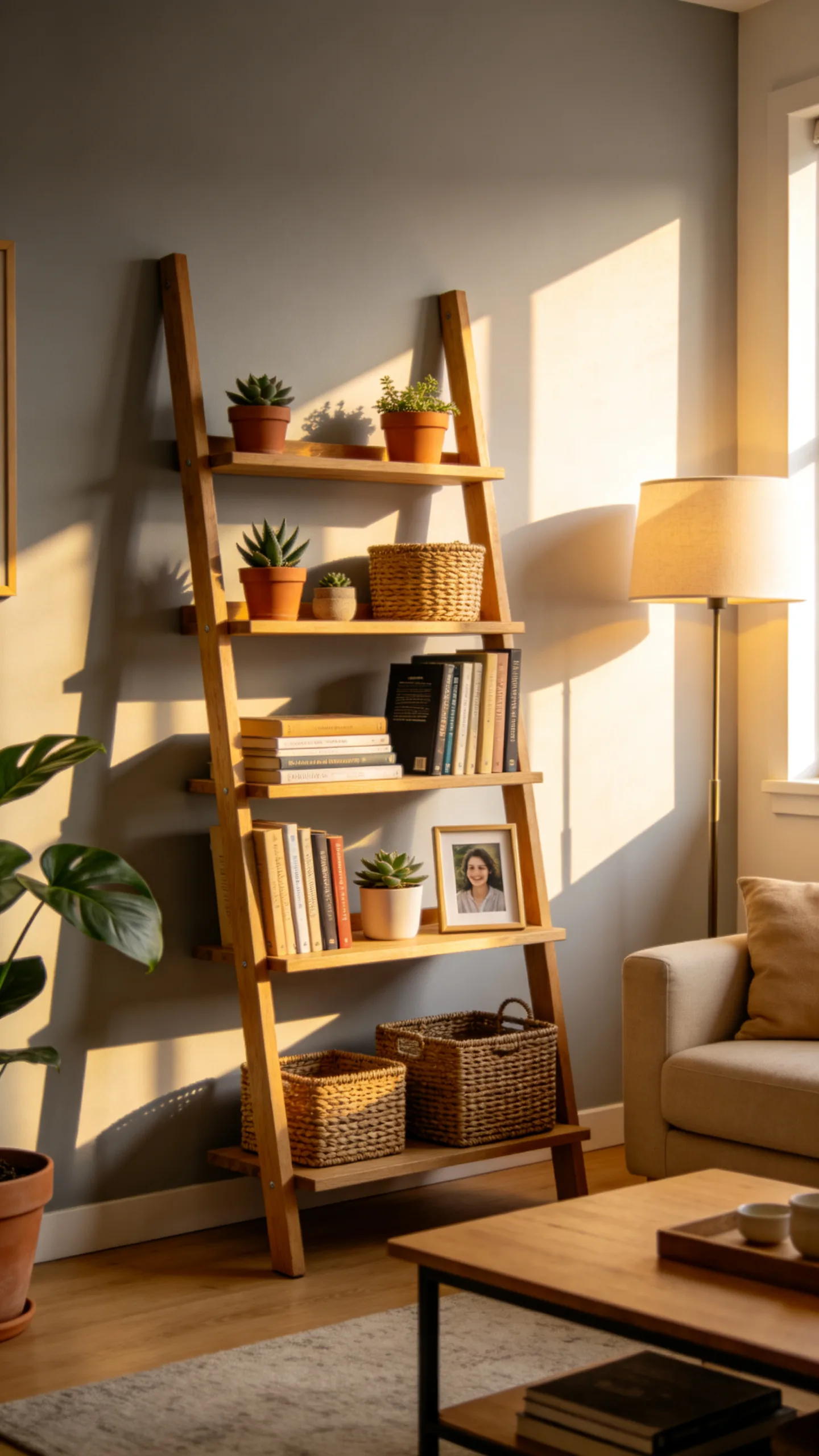 10. A Ladder Bookshelf for Casual, Rent-Friendly Living Rooms