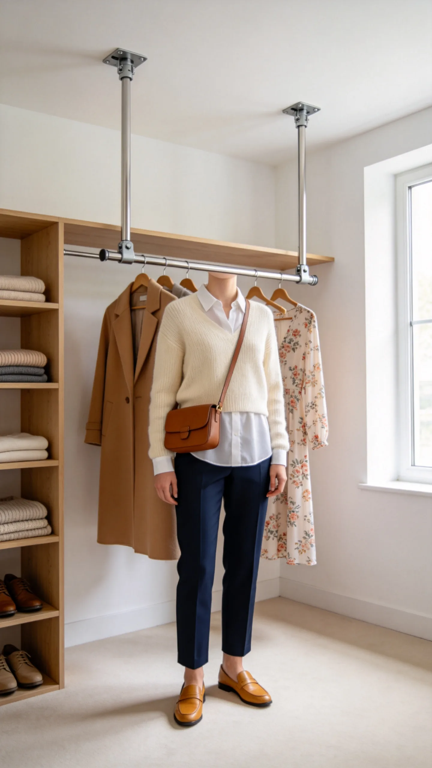 10. Pull-Down Wardrobe Rods for High-Ceiling Closets